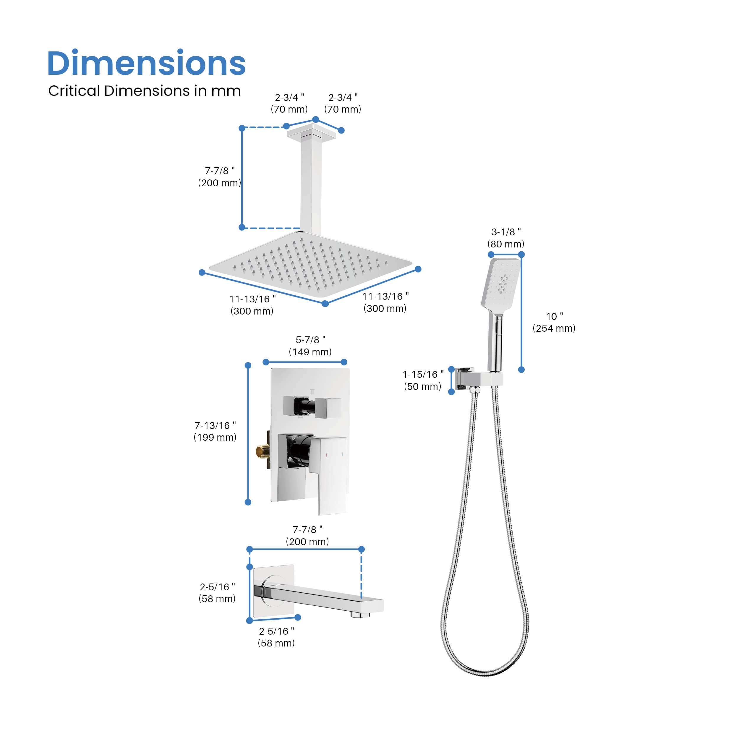 Quadra Pressure Balanced 3-Function Ceiling Mount Shower System with Rough-In Valve - CSF-4013