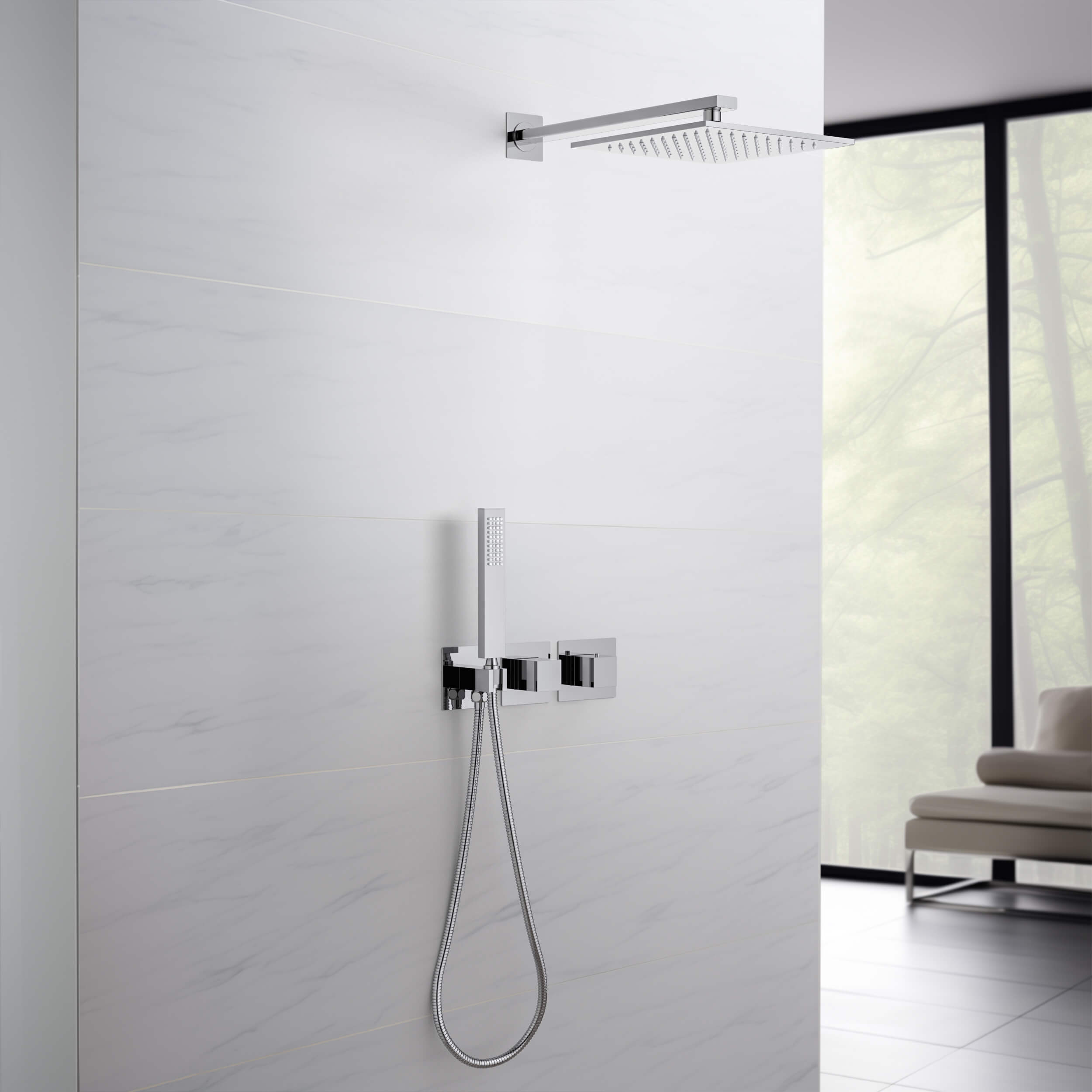 Quadra 2-Function Thermostatic Wall Mount Shower System With Rough-in Valve - CSF-4014