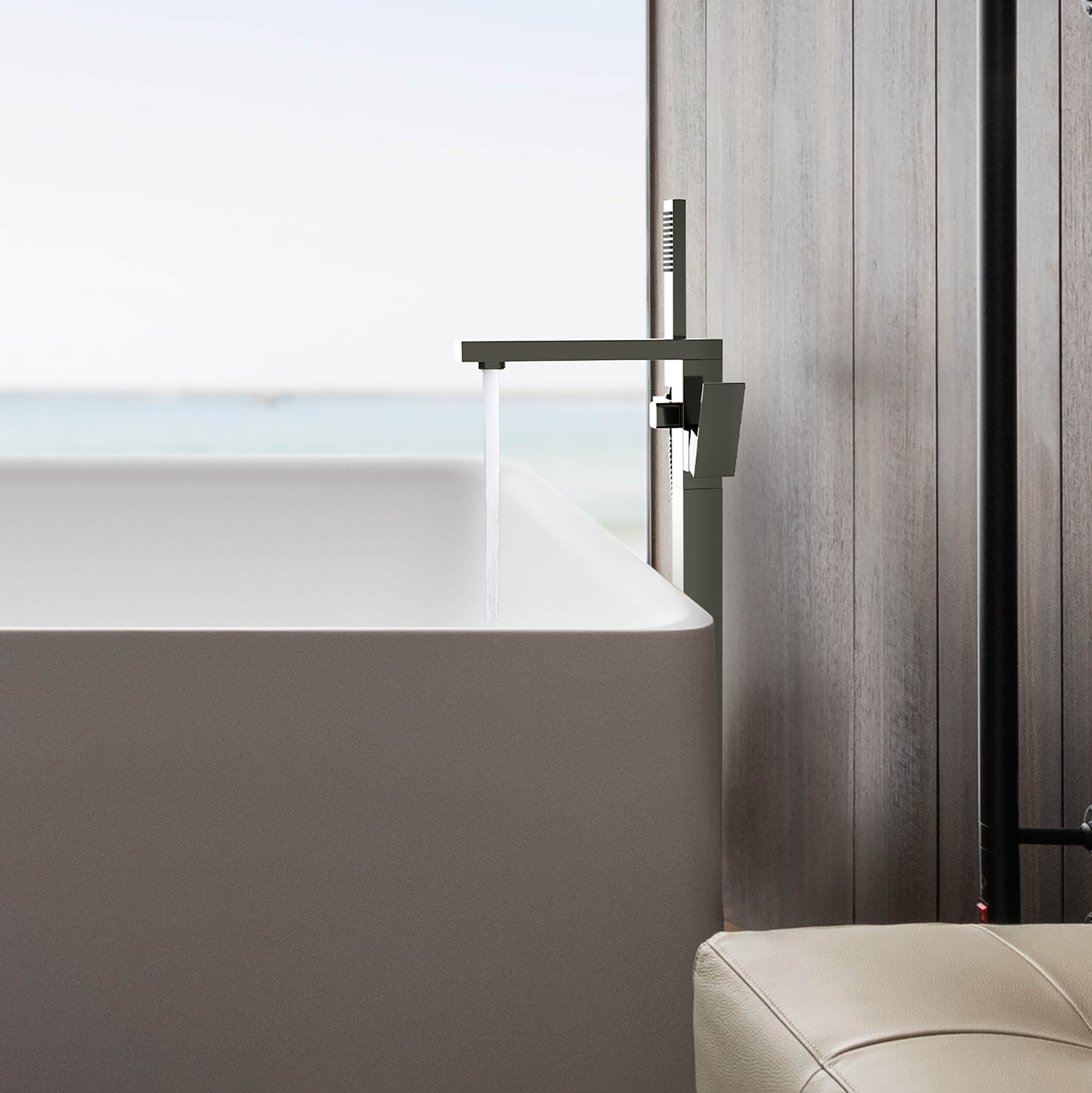 Quadra Floor Mount Tub Filler With Hand Shower - CTF-3002