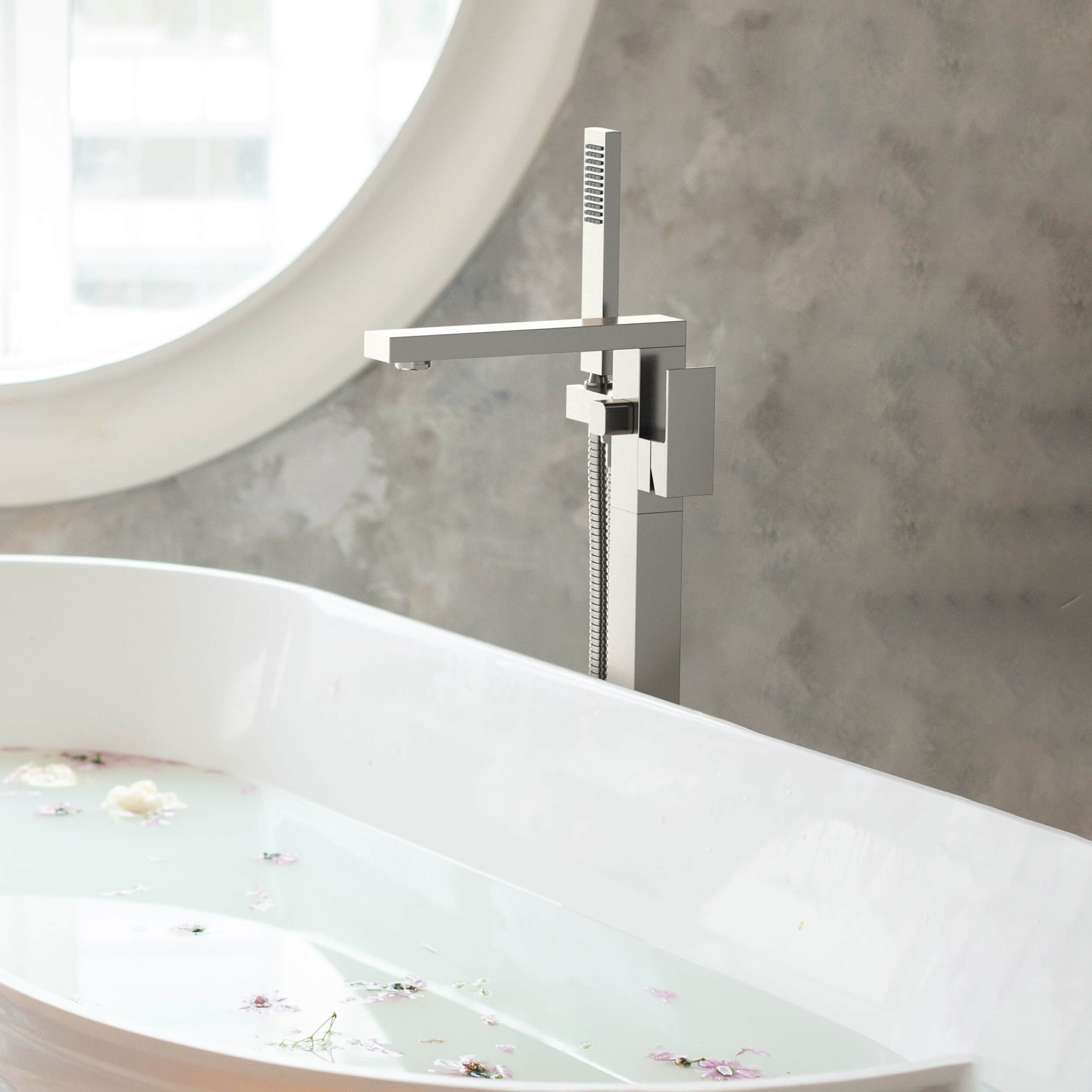Quadra Floor Mount Tub Filler With Hand Shower - CTF-3002