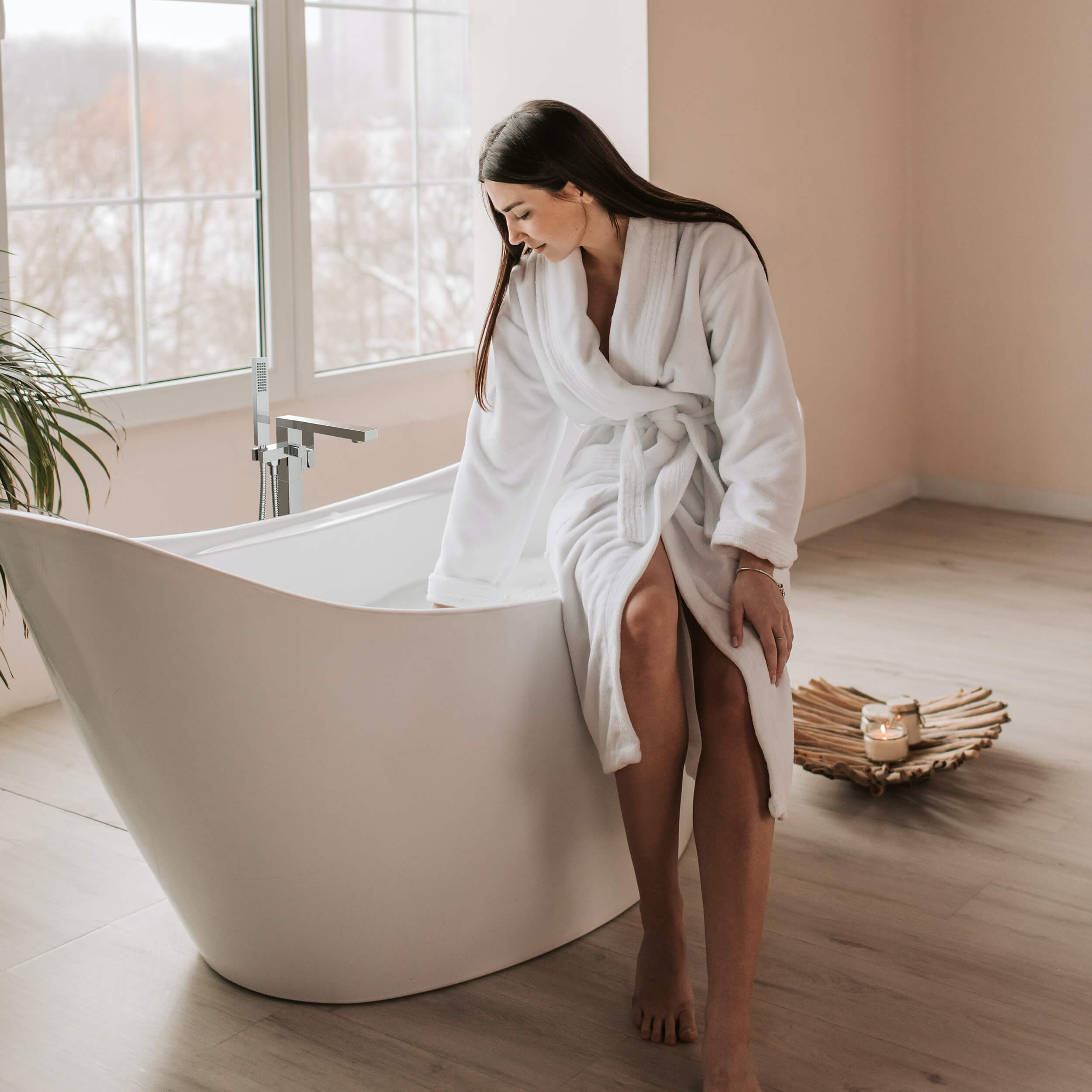 Quadra Floor Mount Tub Filler With Hand Shower - CTF-3002