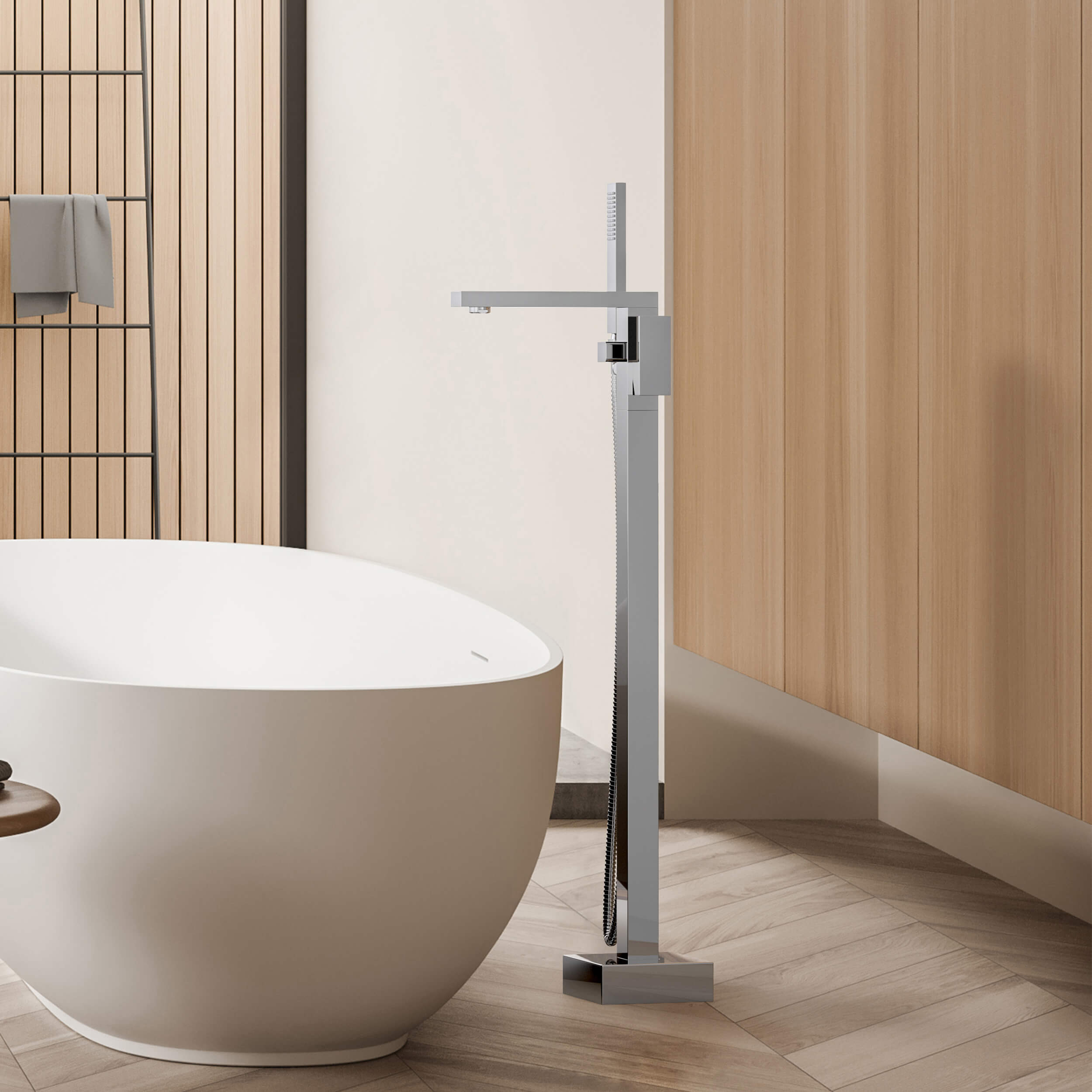 Quadra Floor Mount Tub Filler With Hand Shower - CTF-3002