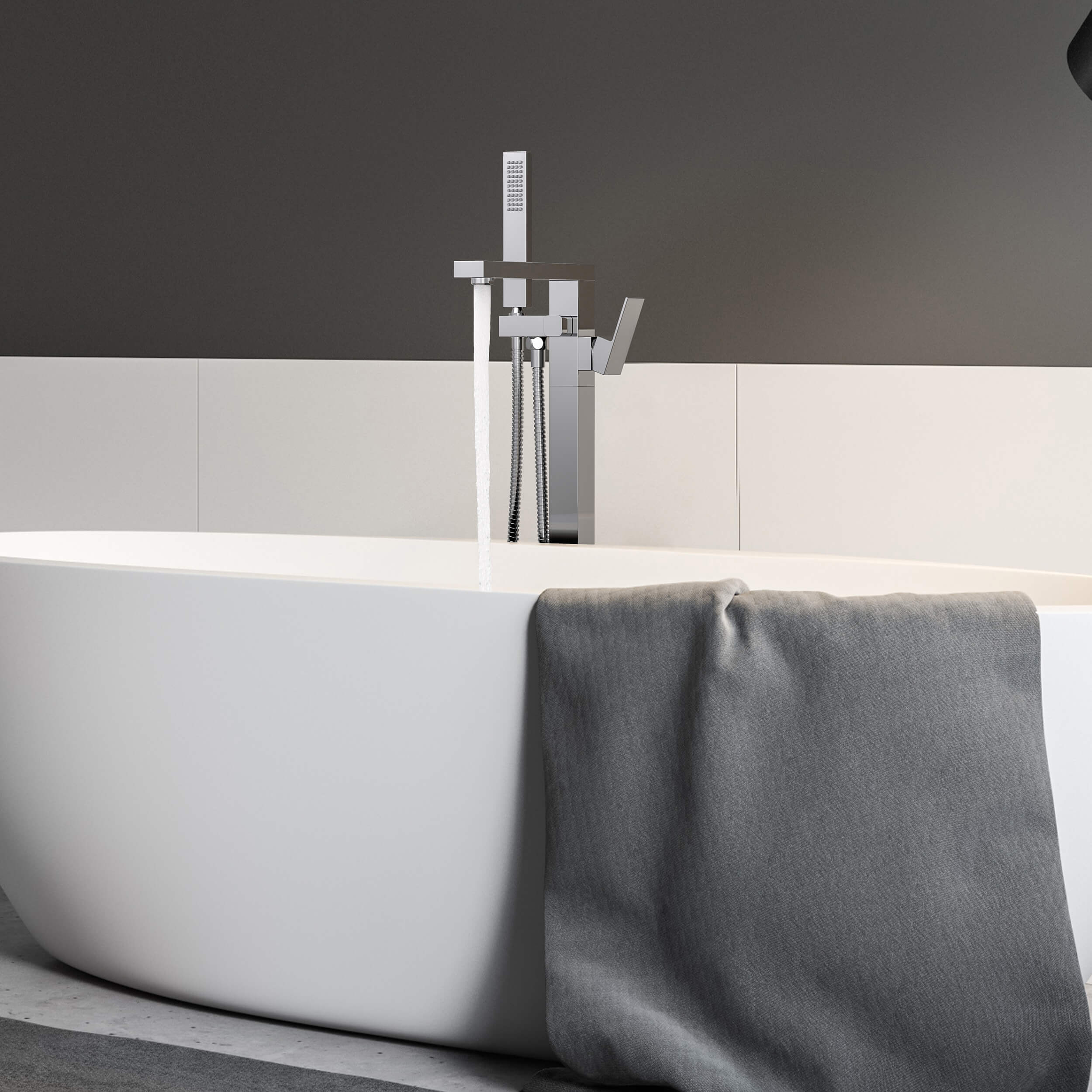 Quadra Floor Mount Tub Filler With Hand Shower - CTF-3002