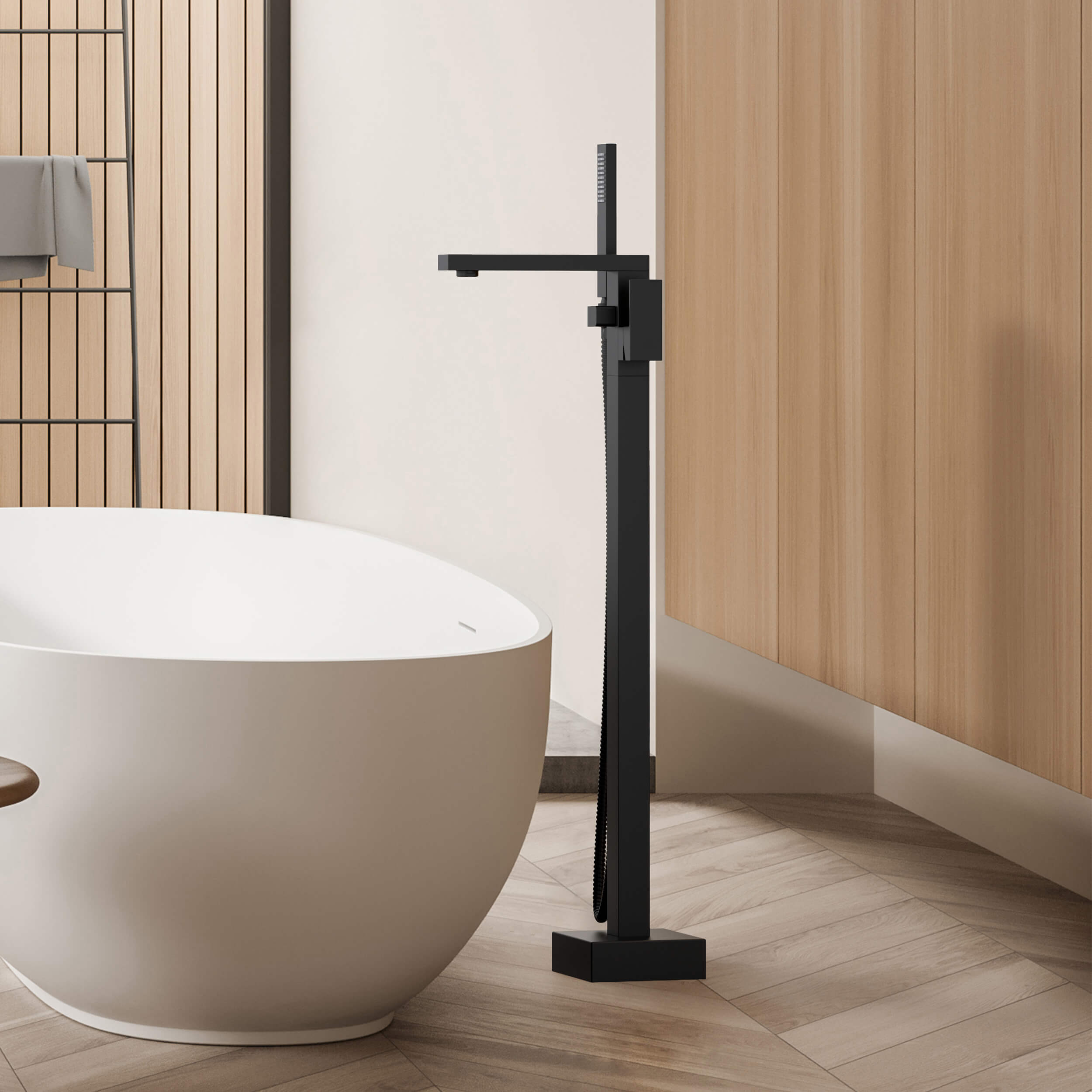 Quadra Floor Mount Tub Filler With Hand Shower - CTF-3002