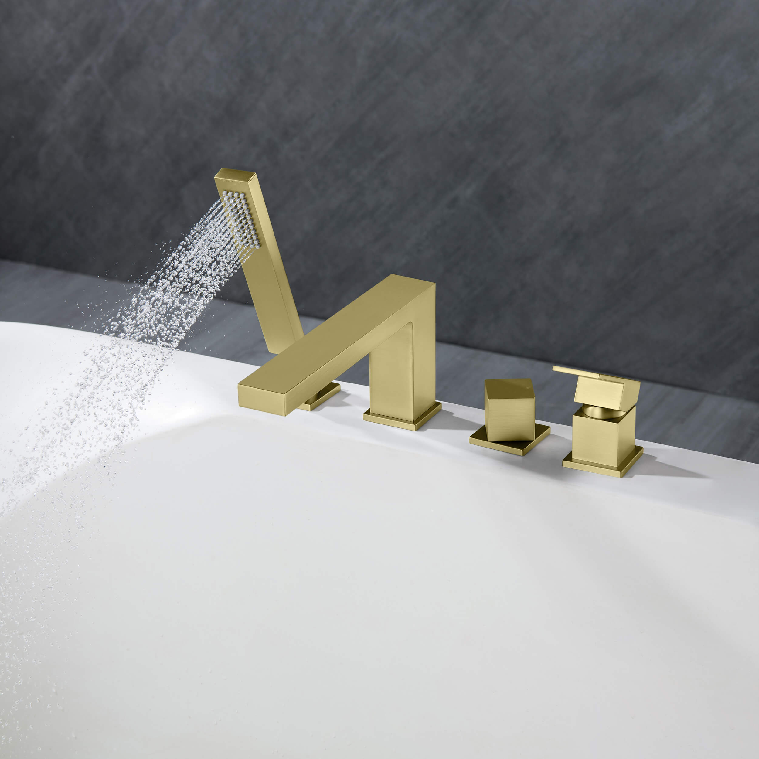 Quadra Deck Mounted Roman Bathtub Faucet with Hand Shower - CTF-3102