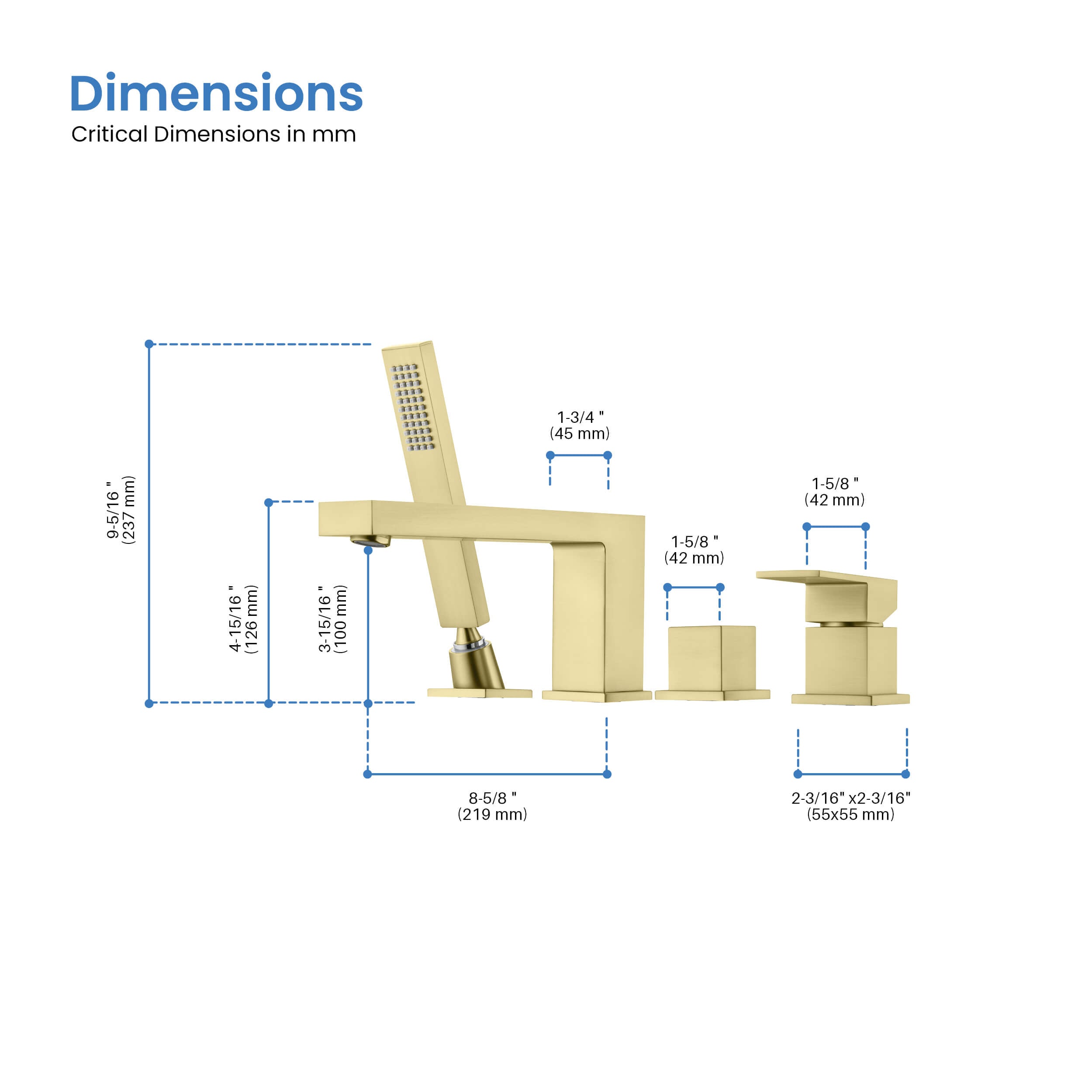 Quadra Deck Mounted Roman Bathtub Faucet with Hand Shower - CTF-3102