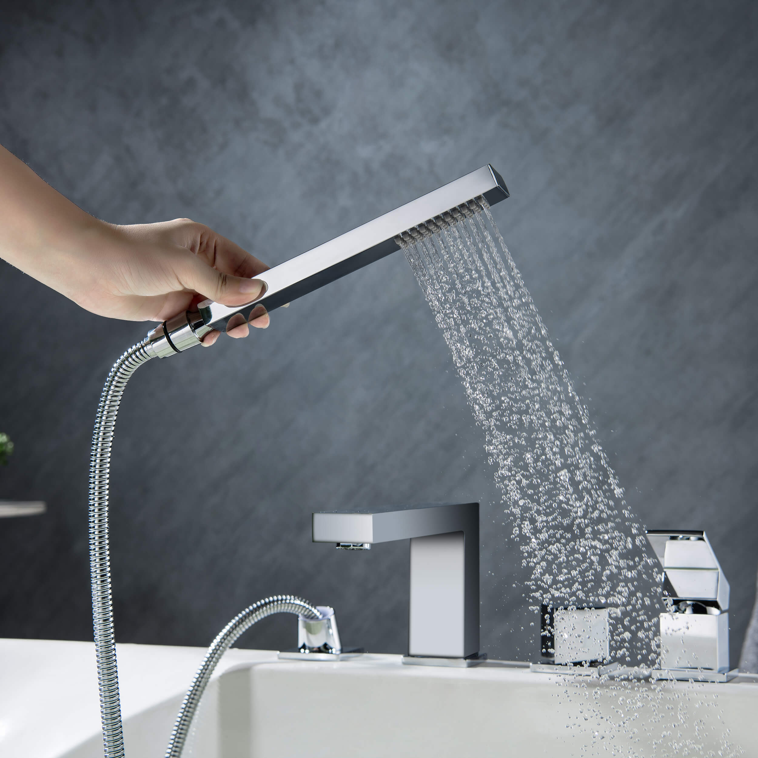 Quadra Deck Mounted Roman Bathtub Faucet with Hand Shower - CTF-3102