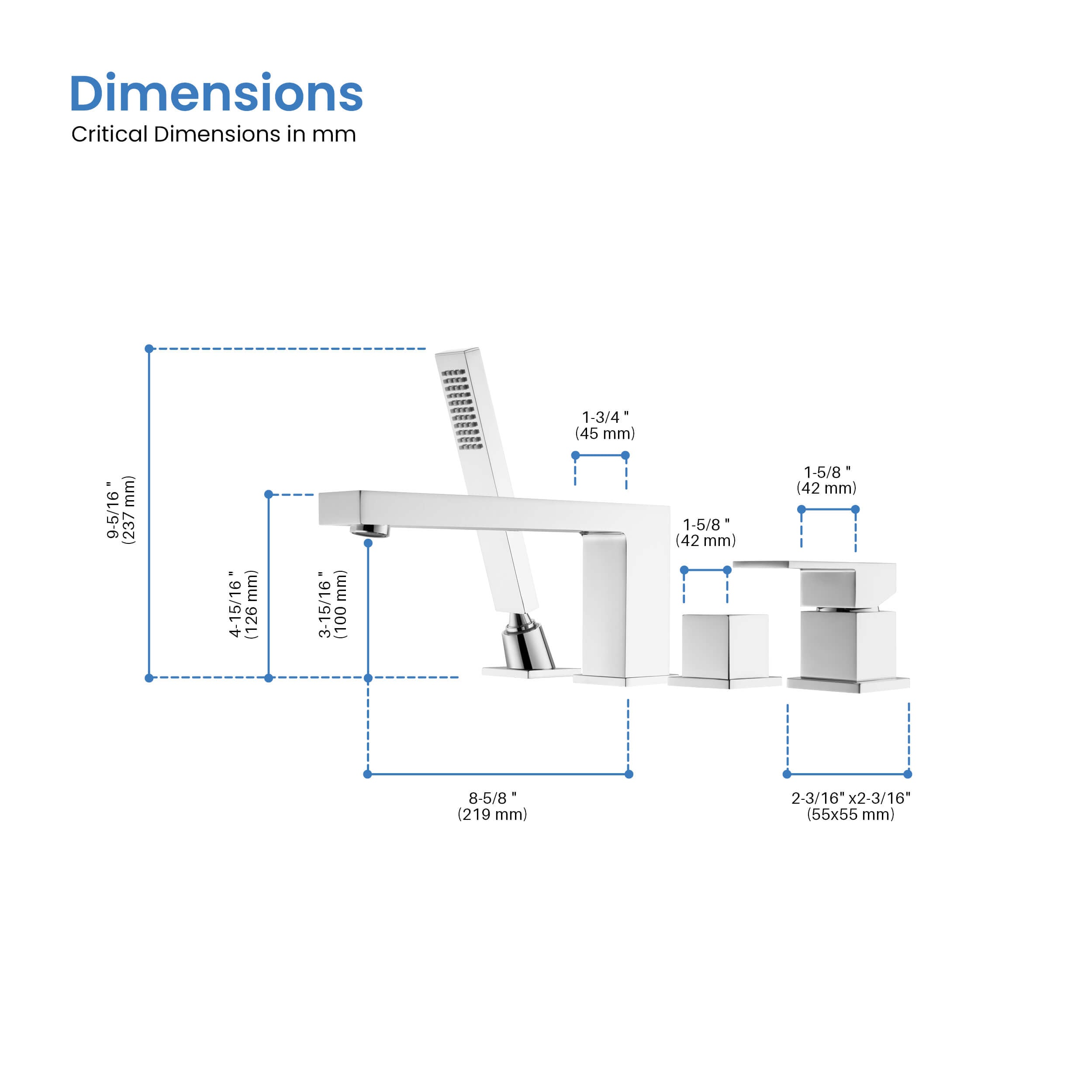 Quadra Deck Mounted Roman Bathtub Faucet with Hand Shower - CTF-3102