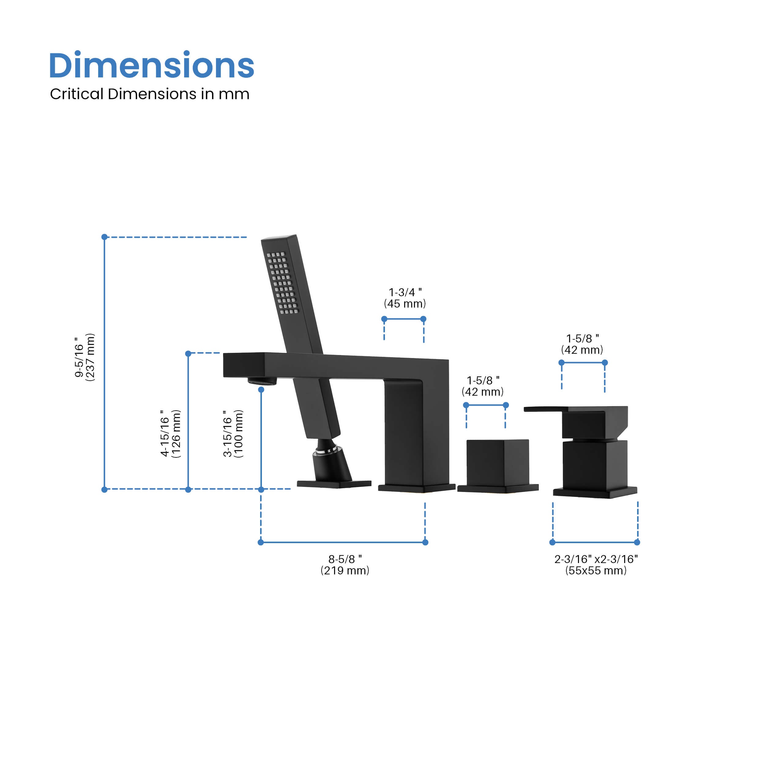 Quadra Deck Mounted Roman Bathtub Faucet with Hand Shower - CTF-3102