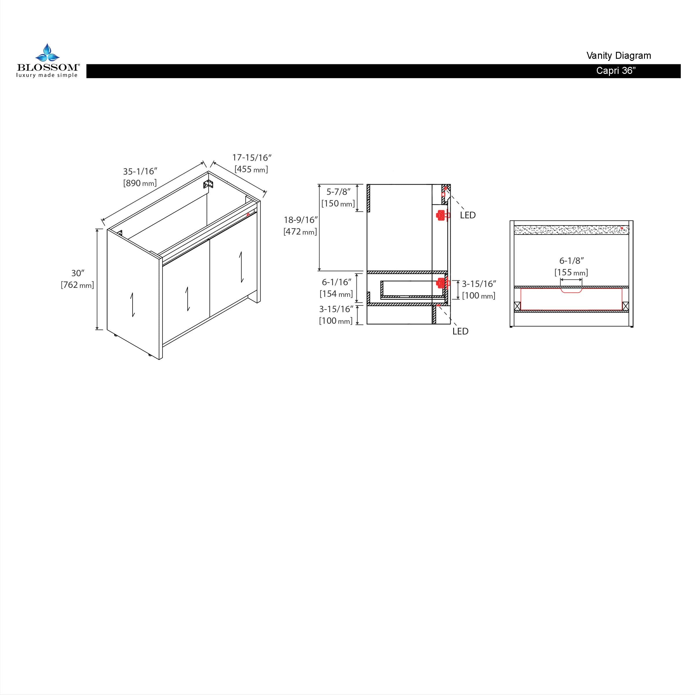 Capri 36″ Vanity (Dual LED Illuminated)