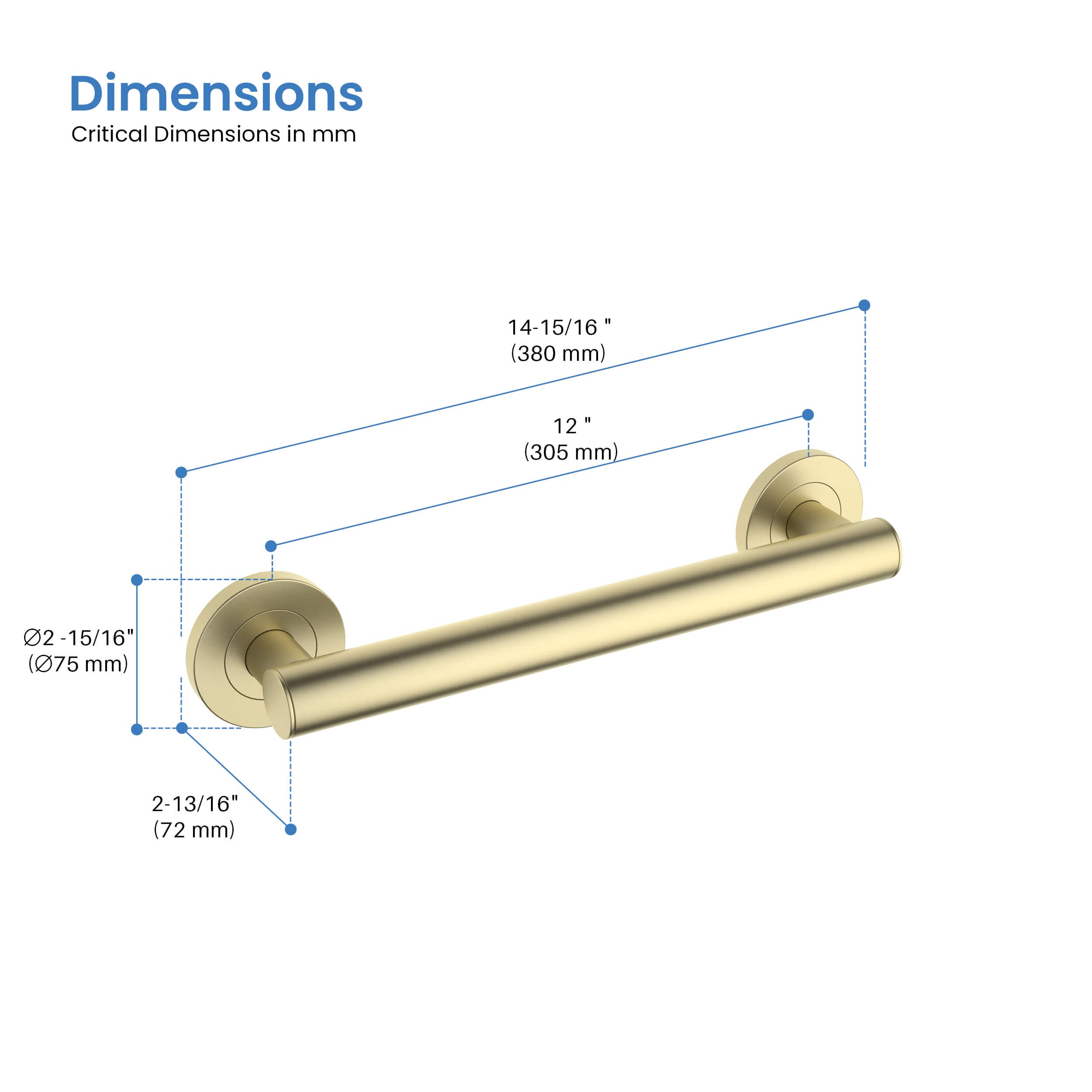 12" Stainless Steel Bathroom Safety Grab Bar - CGB-1112 - Shop at Home Craft Studio - 5