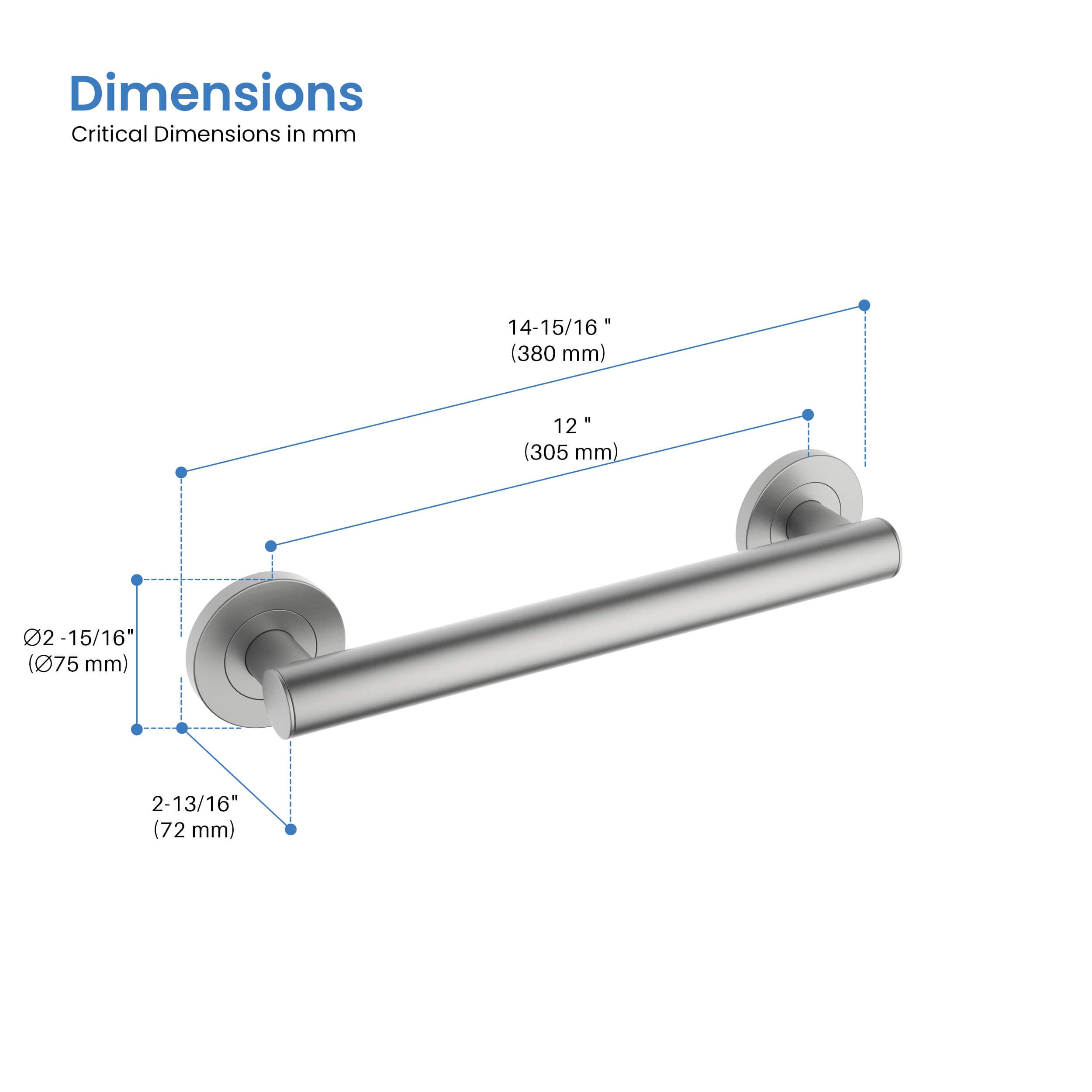 12" Stainless Steel Bathroom Safety Grab Bar - CGB-1112 - Shop at Home Craft Studio - 10