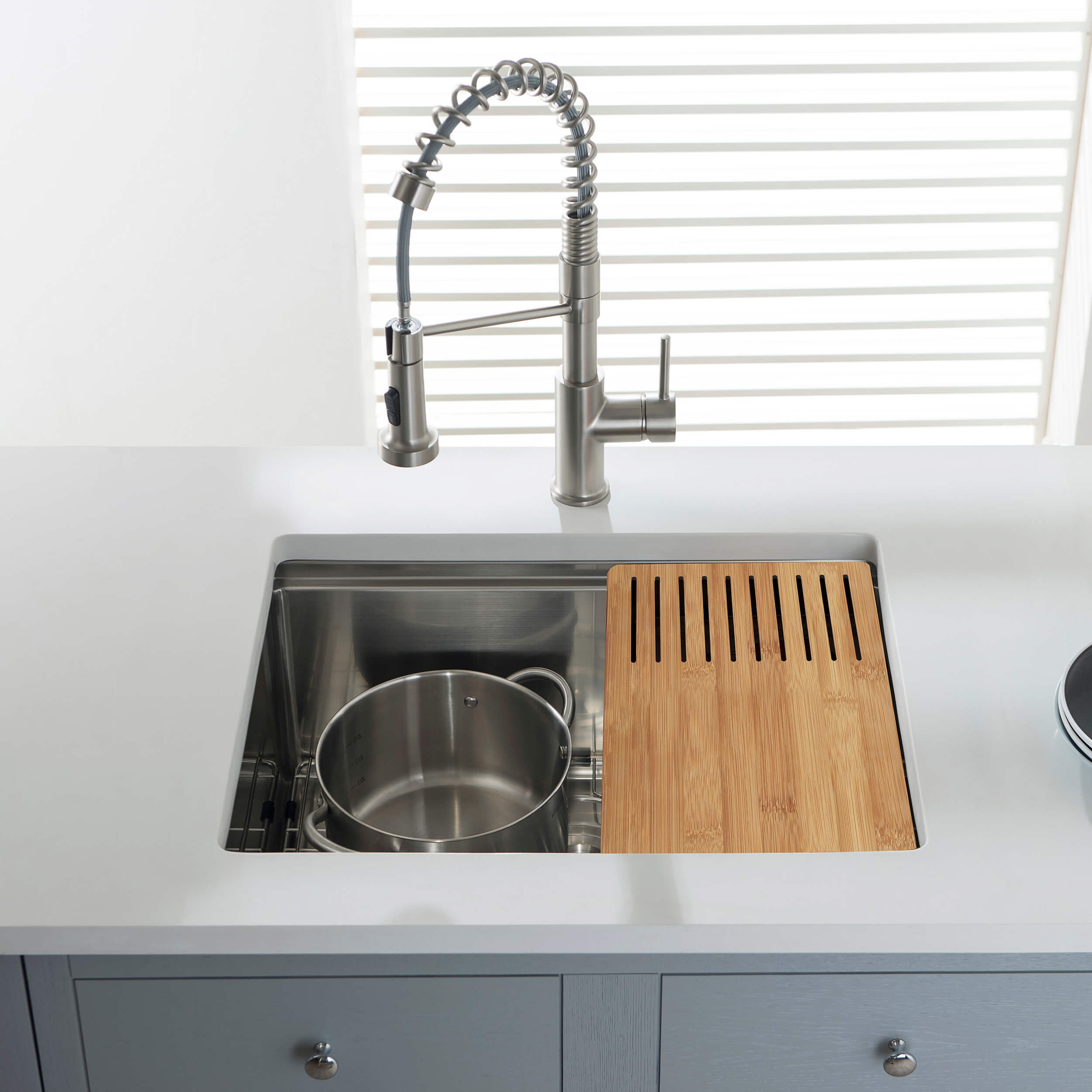 24" Handcrafted 316 Marine Grade Stainless Steel Single Bowl Workstation Undermount Kitchen Sink - C3-24ST - Shop at Home Craft Studio - 3