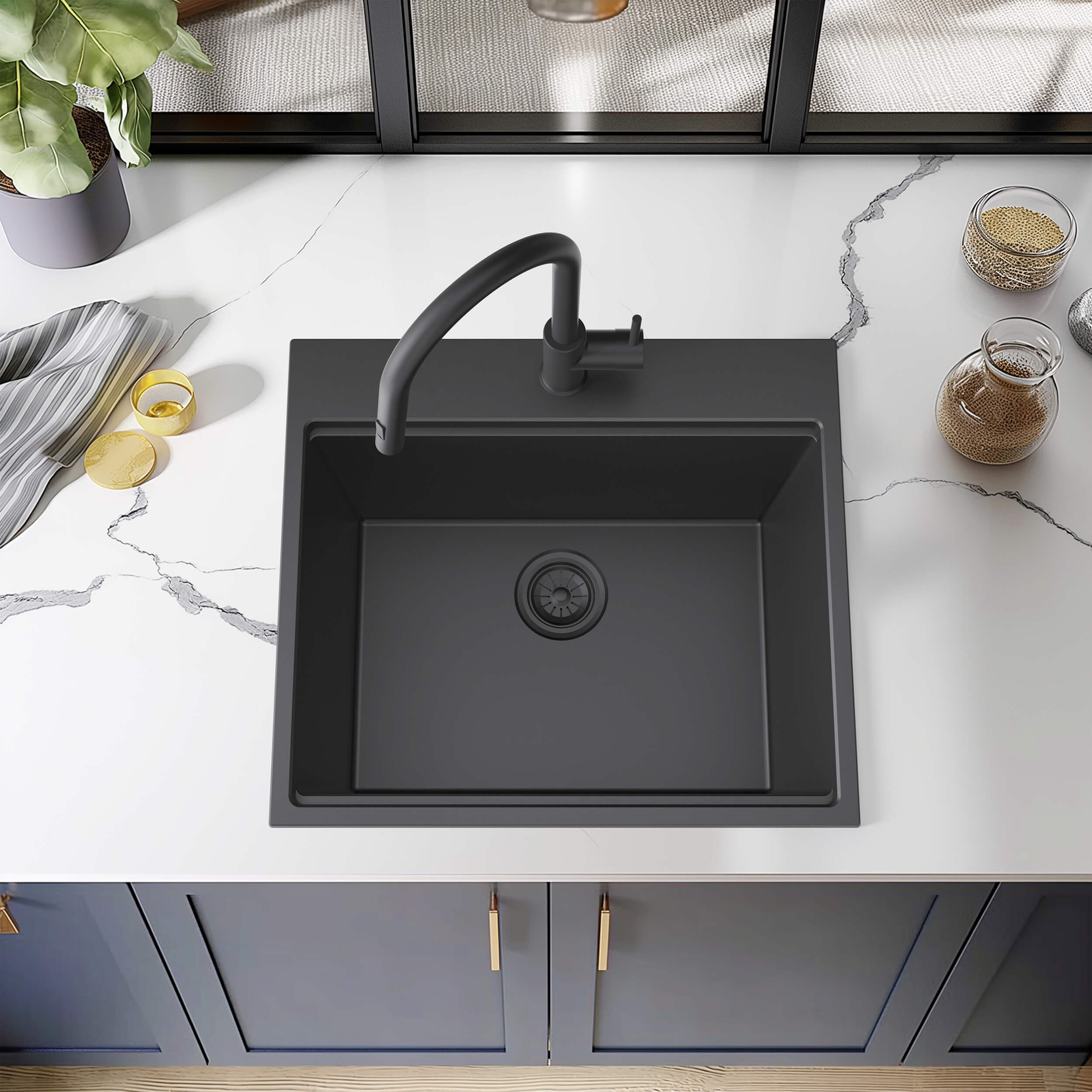 25" Top-Mount Workstation Single Bowl Quartz Kitchen Sink - C4-25TST - Shop at Home Craft Studio - 9
