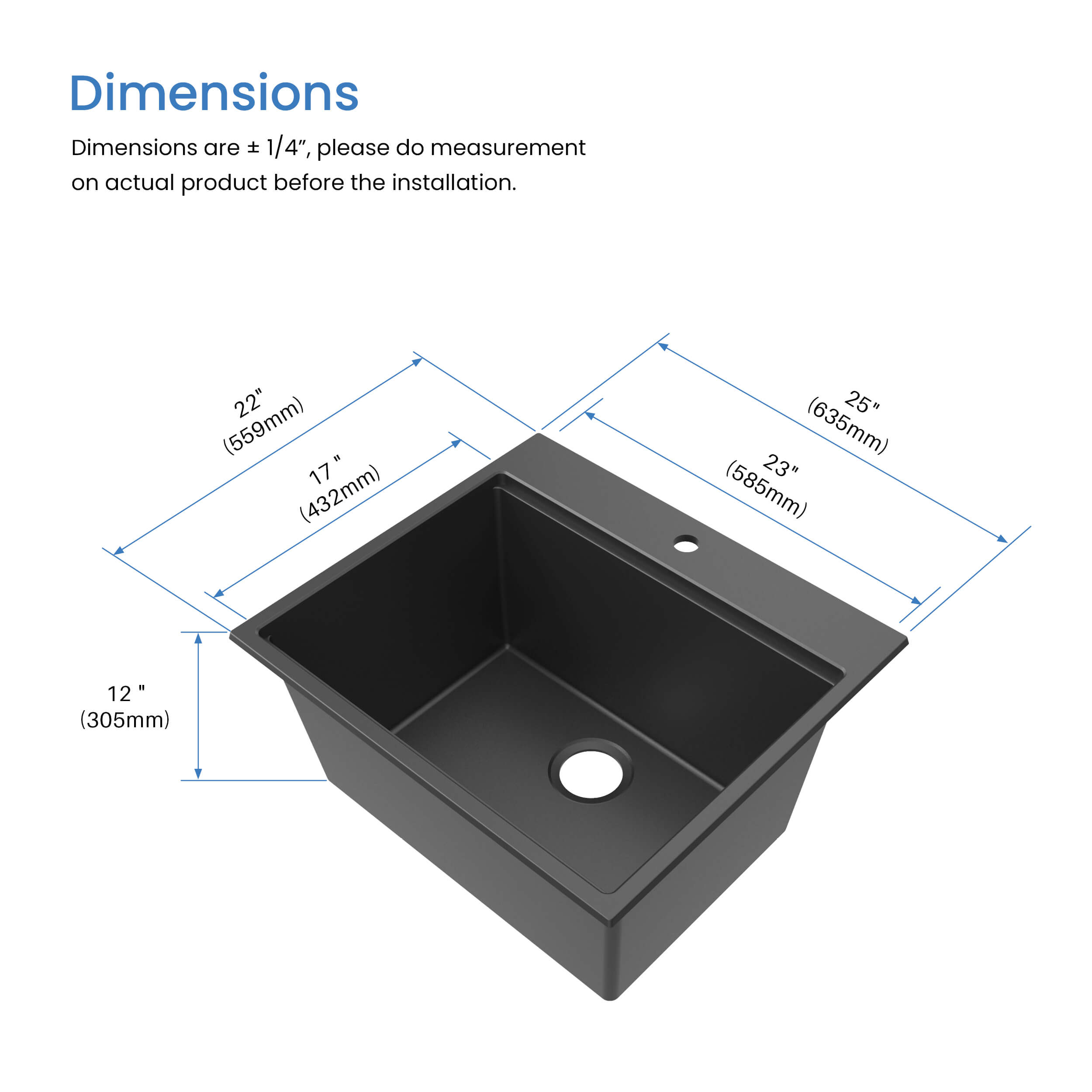 25" Top-Mount Workstation Single Bowl Quartz Kitchen Sink - C4-25TST - Shop at Home Craft Studio - 10