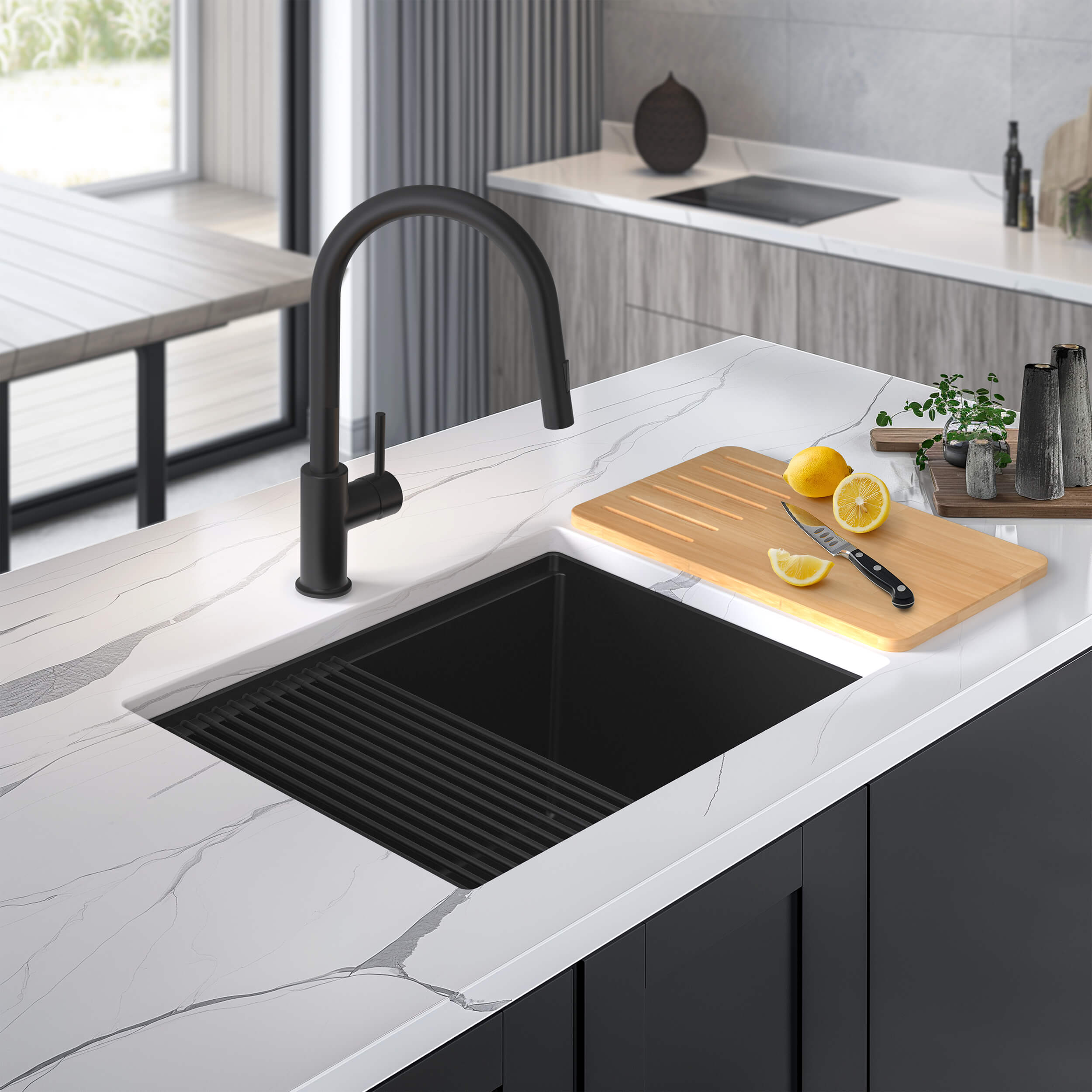 25" Undermount Workstation Single Bowl Quartz Kitchen Sink - C4-25ST - Shop at Home Craft Studio - 6