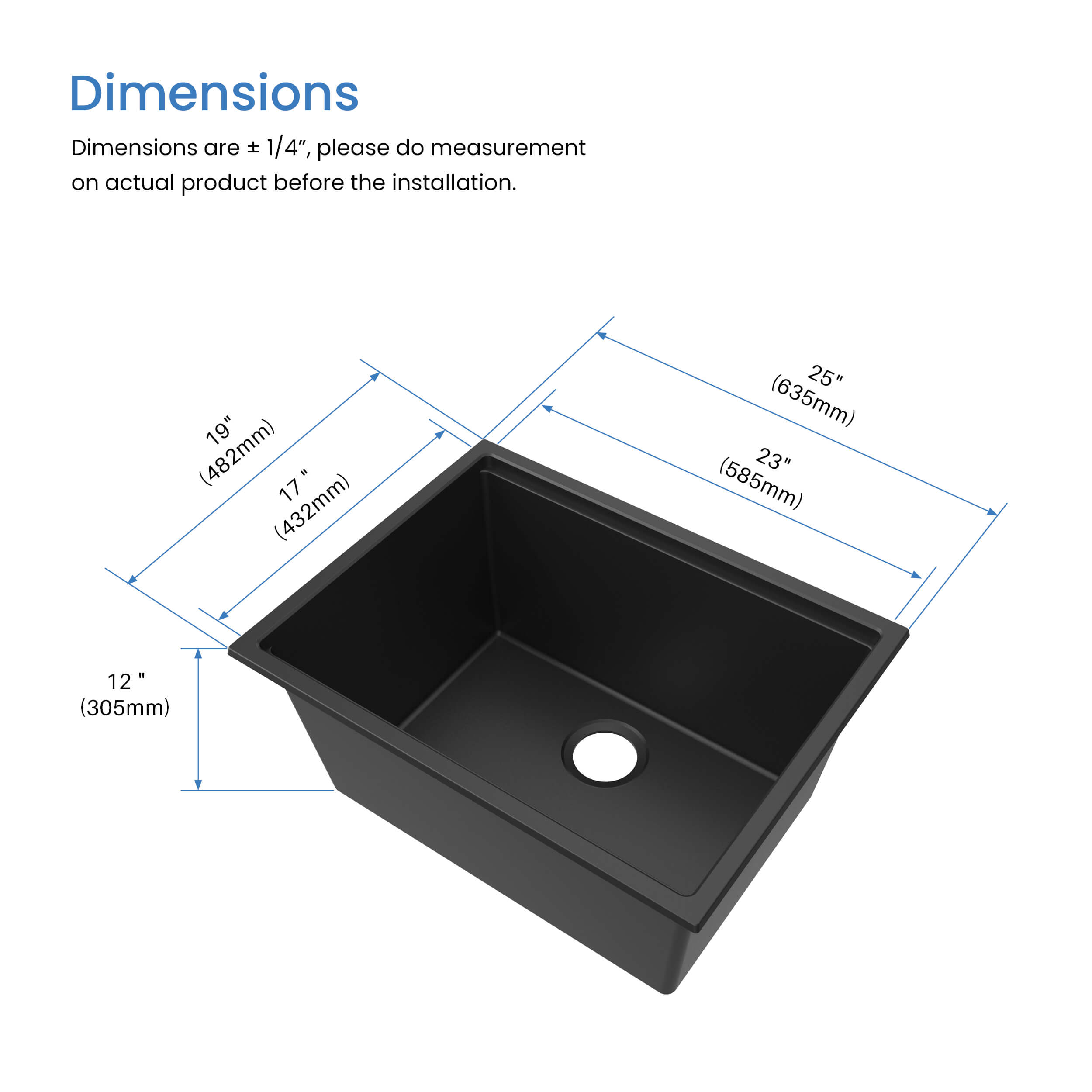 25" Undermount Workstation Single Bowl Quartz Kitchen Sink - C4-25ST - Shop at Home Craft Studio - 11