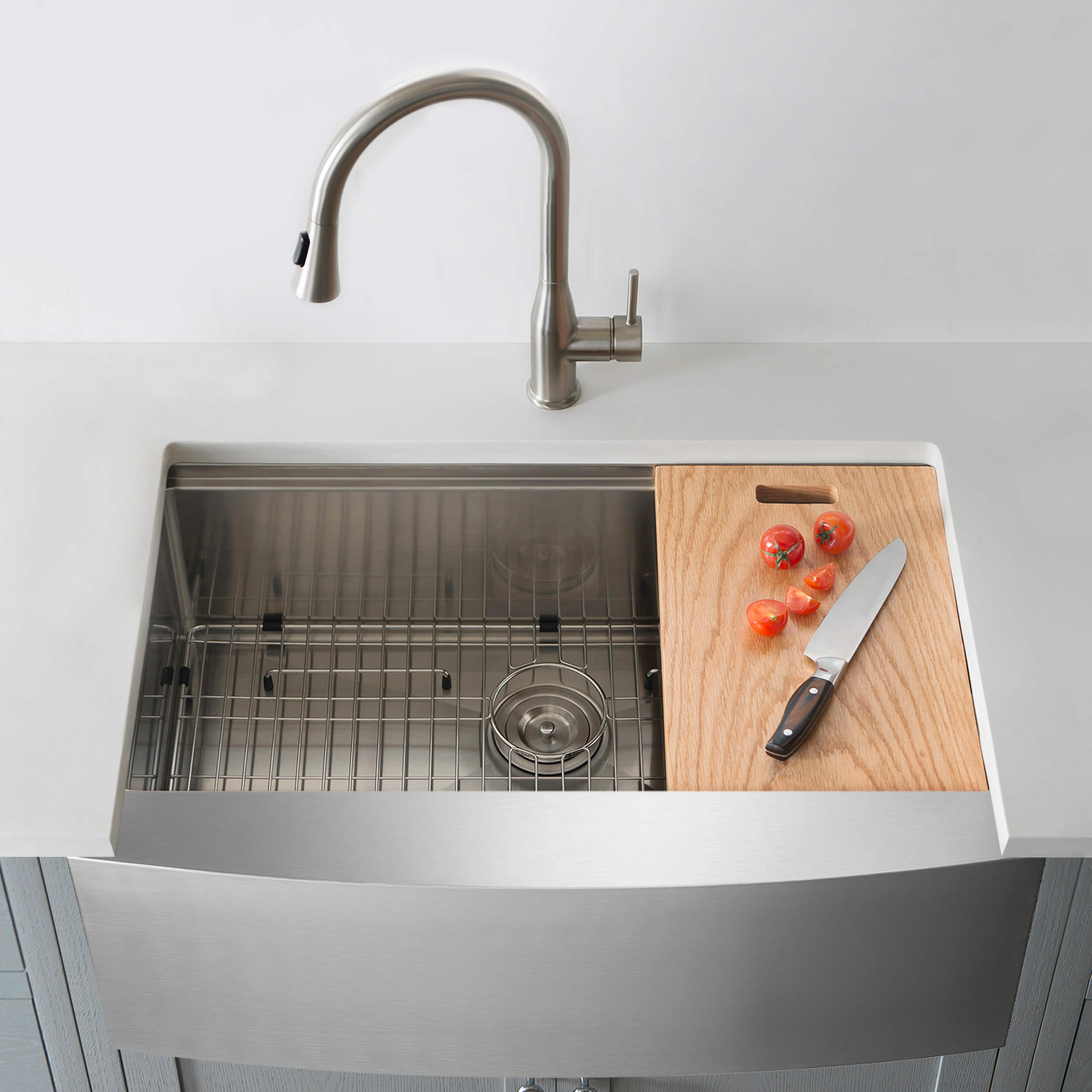 30" Farmhouse Apron Single Bowl Stainless Steel Workstation Kitchen Sink - C1-30SFT - Shop at Home Craft Studio - 2