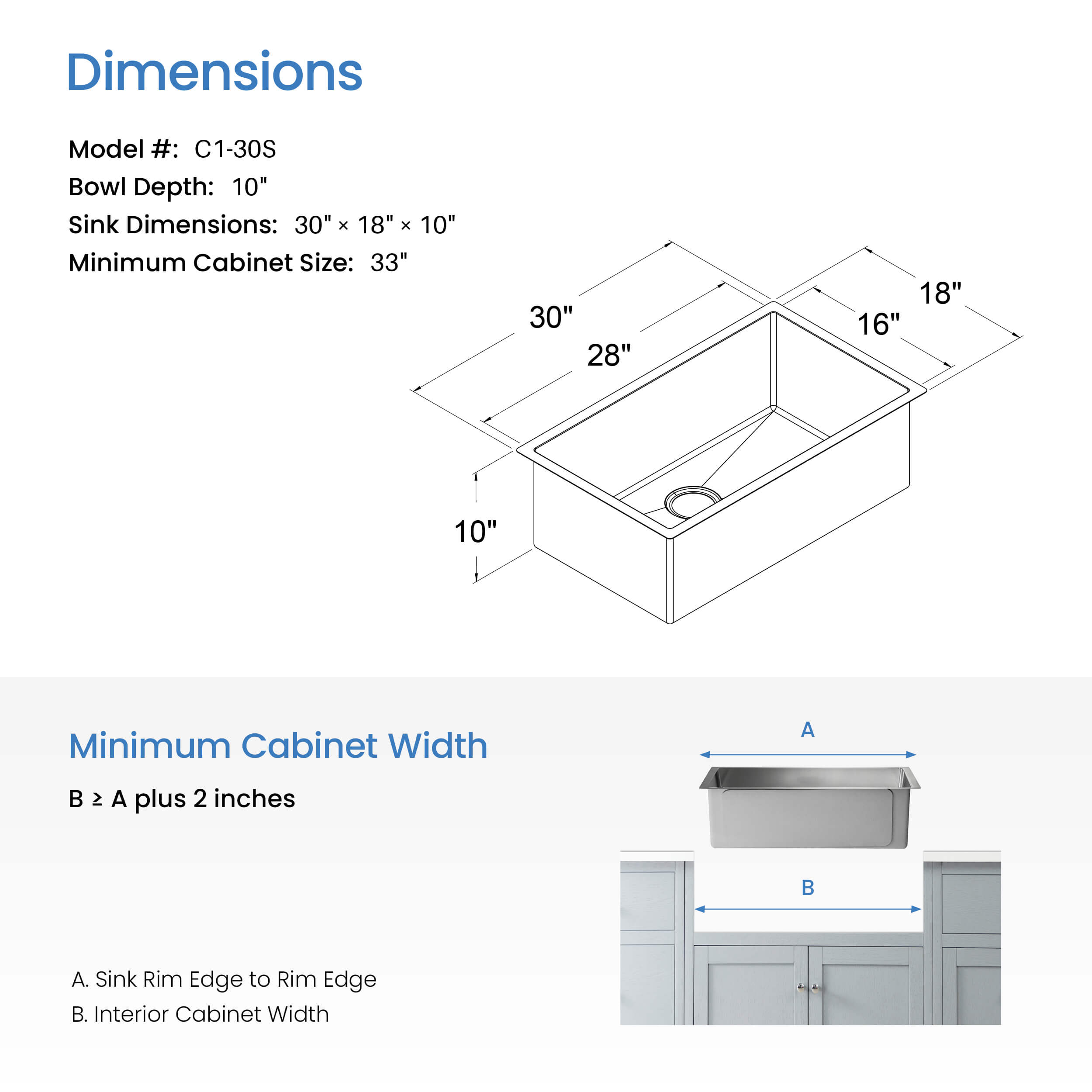 30" Handcrafted Undermount Single Bowl 16 gauge Stainless Steel Kitchen Sink - C1-30S - Shop at Home Craft Studio - 7