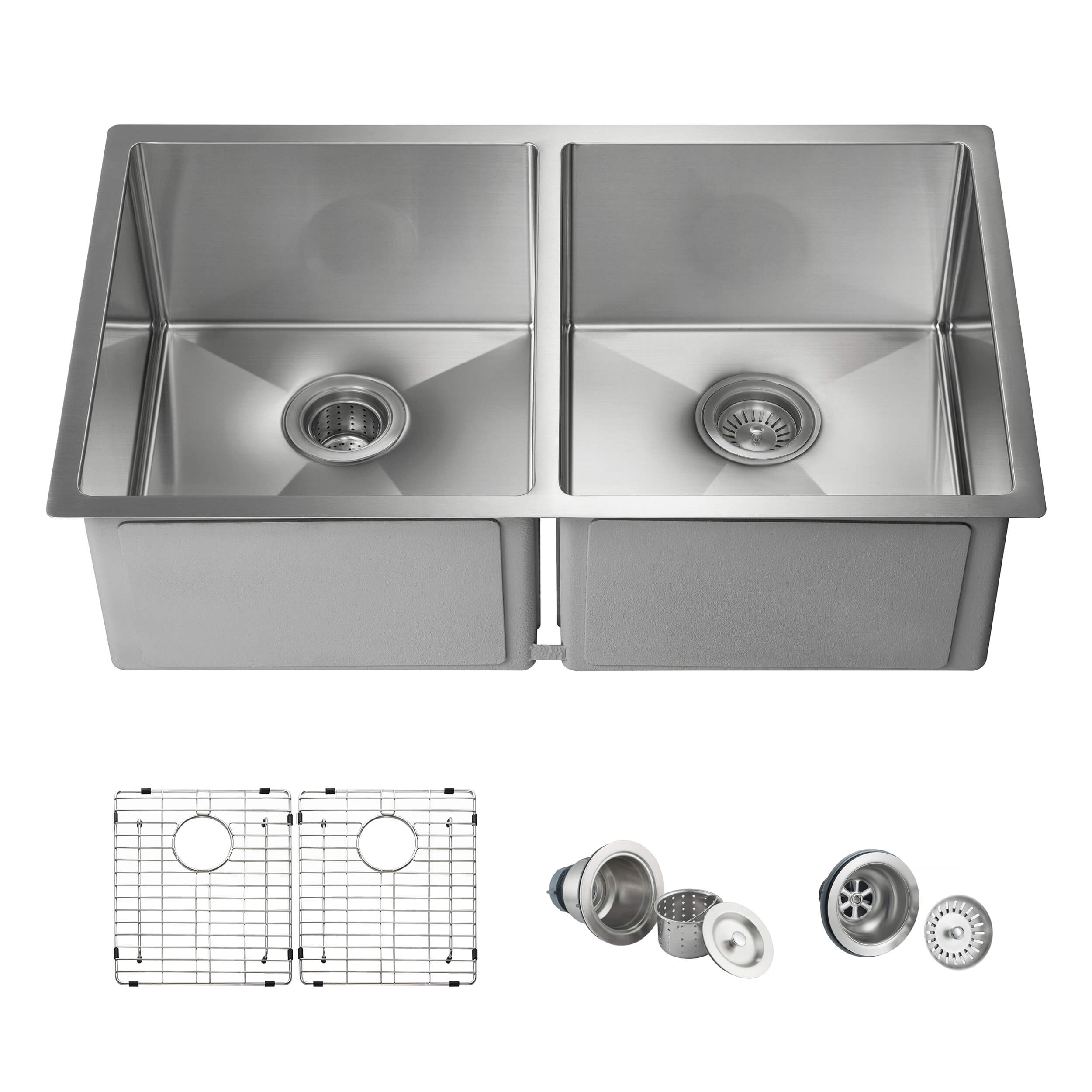 32 3/4" Handcrafted Undermount Double Bowl Stainless Steel Kitchen Sink - C1-33DEQ - Shop at Home Craft Studio - 1