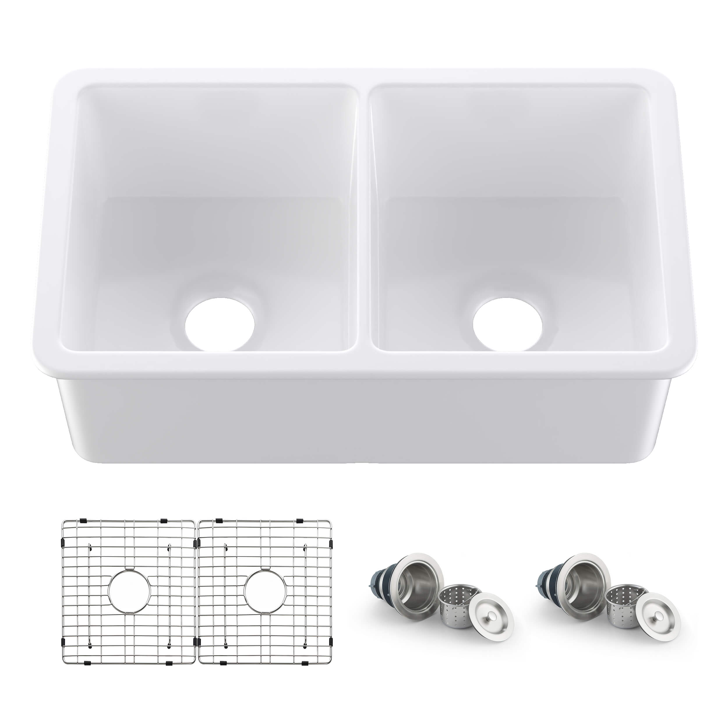 32" Fireclay Double Bowl Undermount Kitchen Sink - C2-32D - Shop at Home Craft Studio - 1