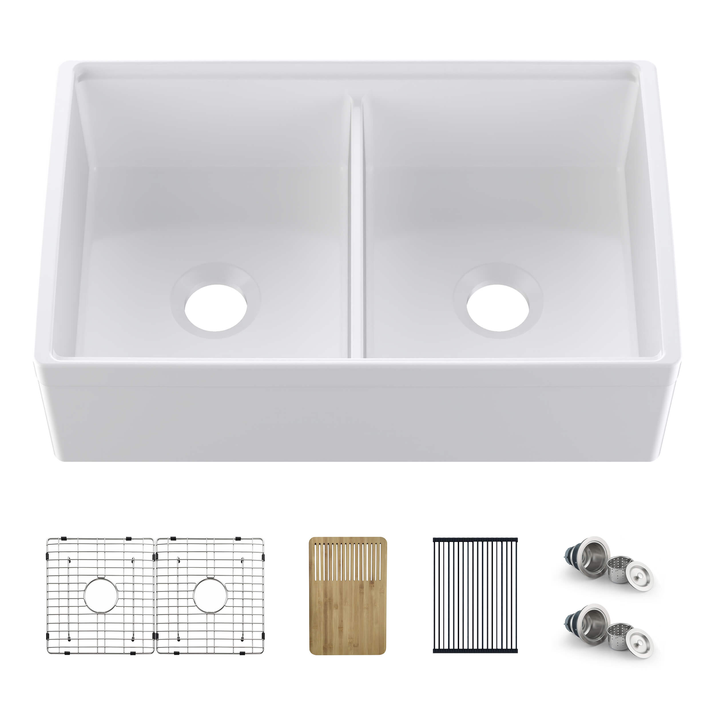 33" Fireclay Double Bowl Farmhouse Kitchen Workstation Sink - C2-33DFT - Shop at Home Craft Studio - 1