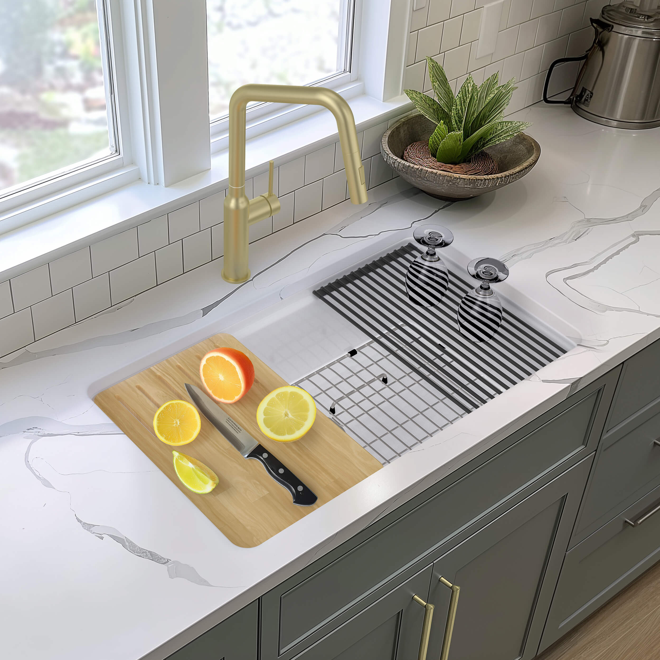 33" Fireclay Undermount Workstation Sink - C2-33ST - Shop at Home Craft Studio - 2
