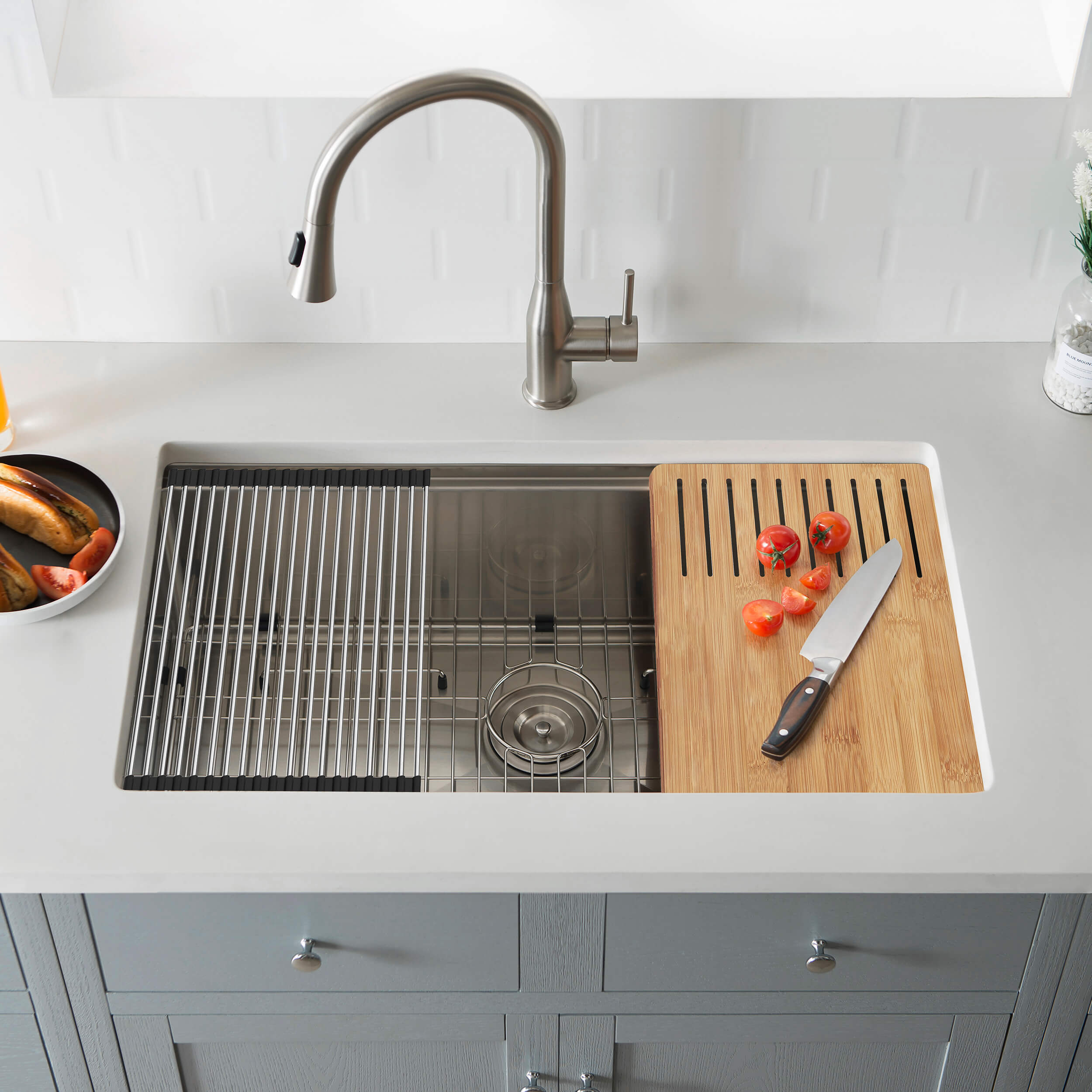 33" Handcrafted 316 Marine Grade Stainless Steel Single Bowl Workstation Undermount Kitchen Sink - C3-33ST - Shop at Home Craft Studio - 5