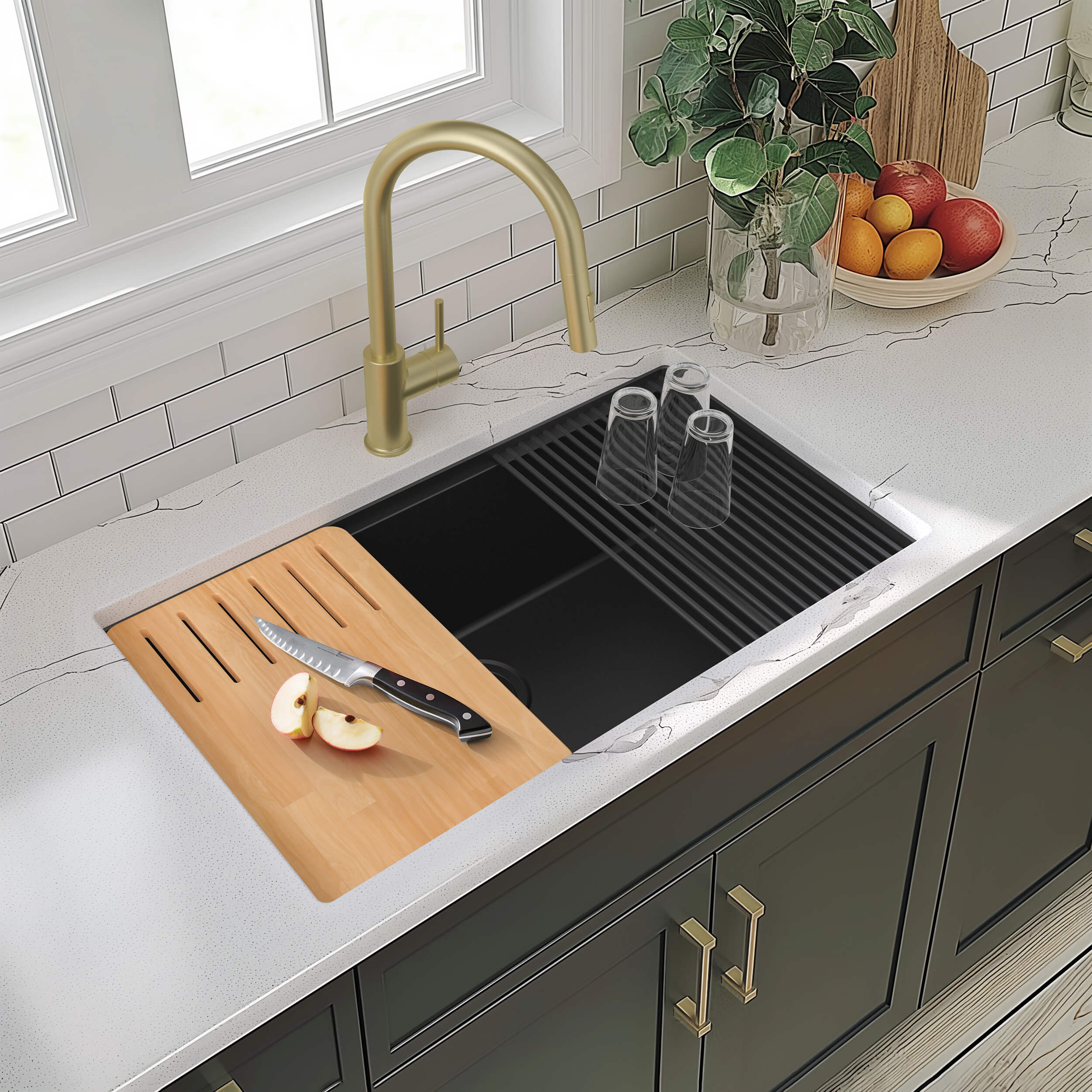 33" Undermount Workstation Single Bowl Quartz Kitchen Sink - C4-33ST - Shop at Home Craft Studio - 2