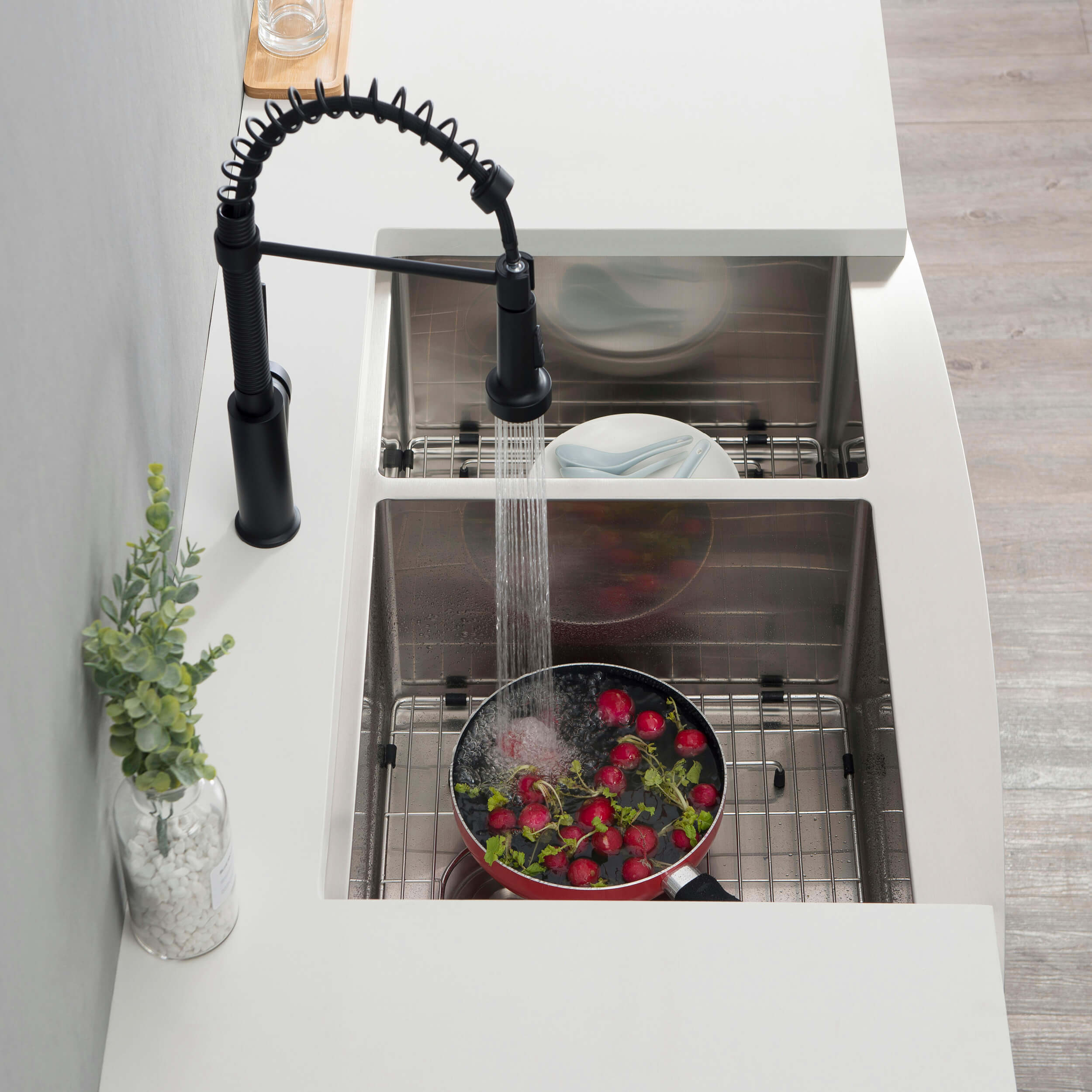 36" Handcrafted Farmhouse Apron Double Bowl Stainless Steel Kitchen Sink - C1-36DF - Shop at Home Craft Studio - 5