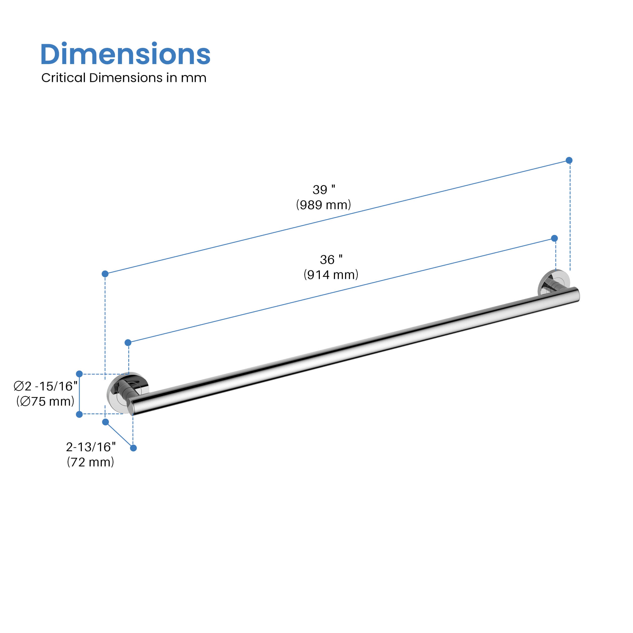 36" Stainless Steel Bathroom Safety Grab Bar - CGB-1136 - Shop at Home Craft Studio - 18