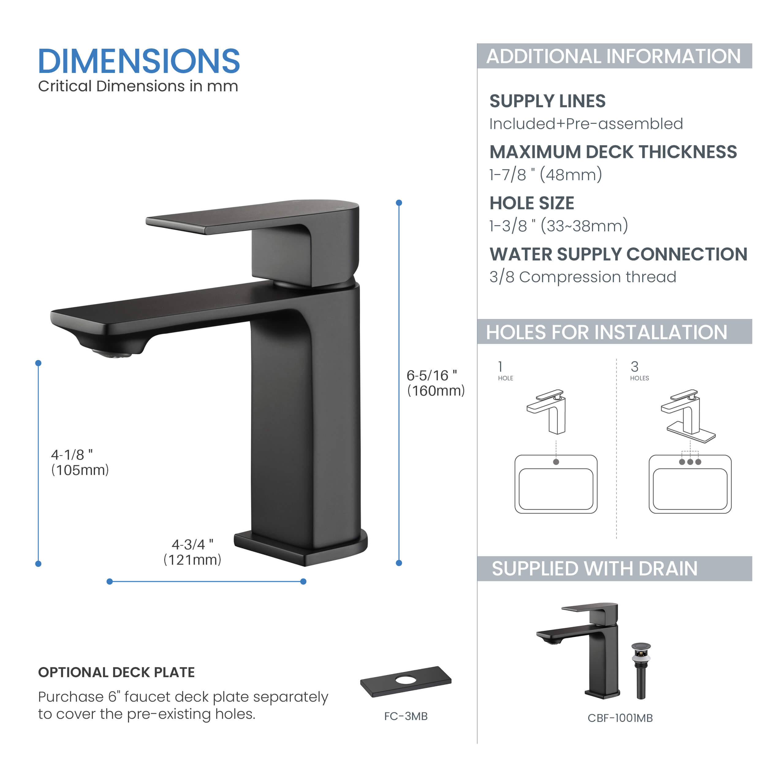 Aurora Single Handle Bathroom Vanity Sink Faucet with Pop Up Drain CBF-1001 - Shop at Home Craft Studio - 24