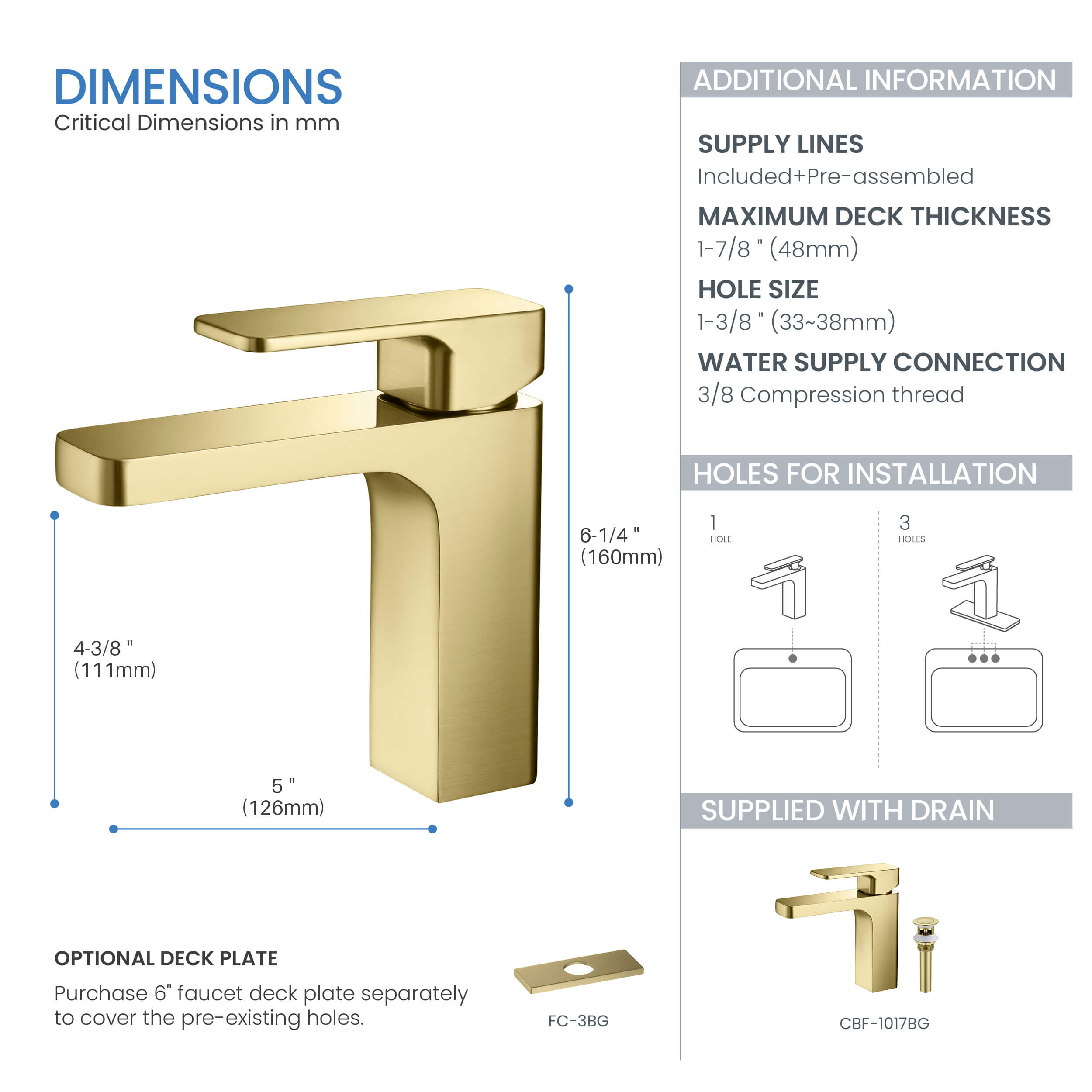 Fusion Single Handle Bathroom Vanity Sink Faucet with Pop Up Drain - CBF-1017 - Shop at Home Craft Studio - 5