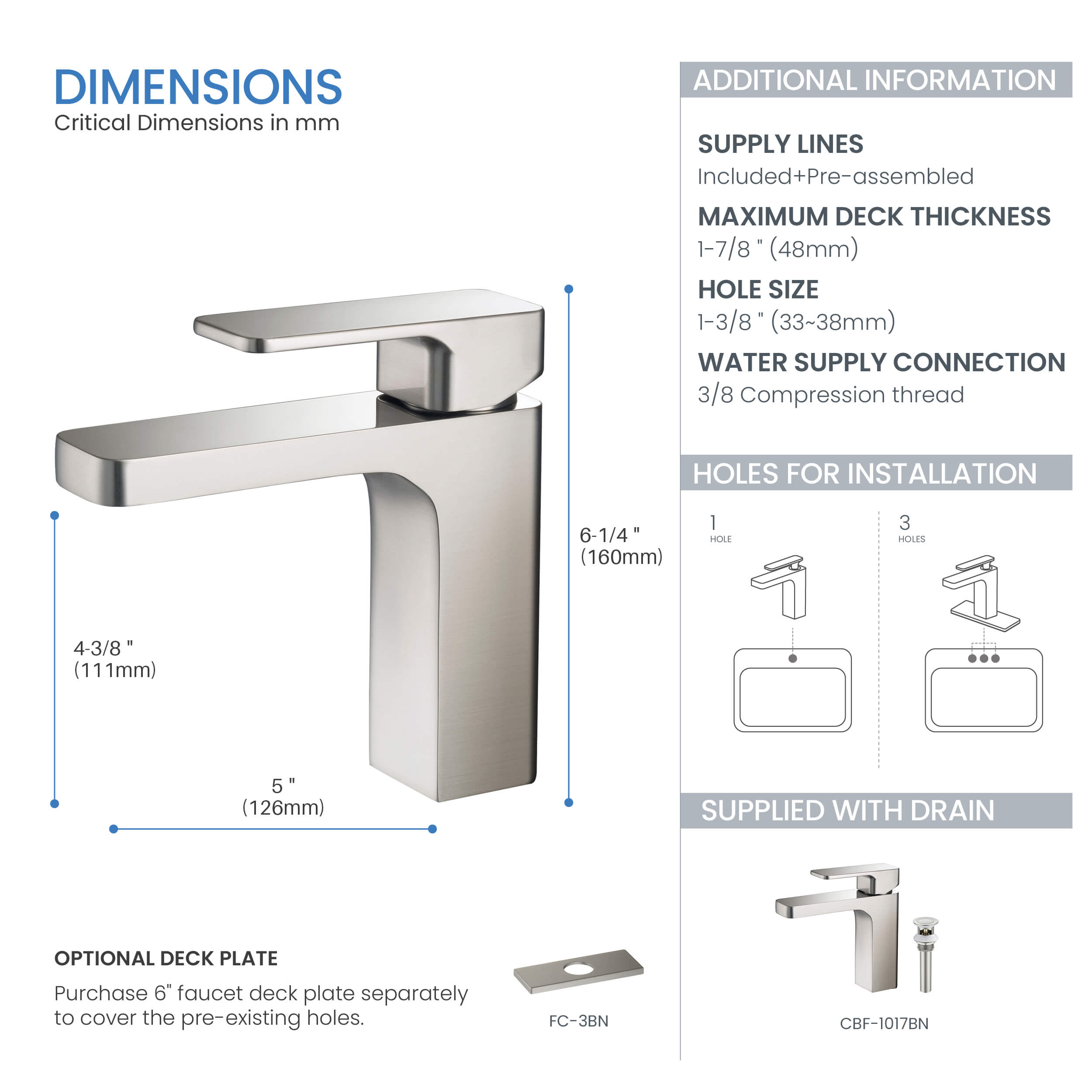 Fusion Single Handle Bathroom Vanity Sink Faucet with Pop Up Drain - CBF-1017 - Shop at Home Craft Studio - 11