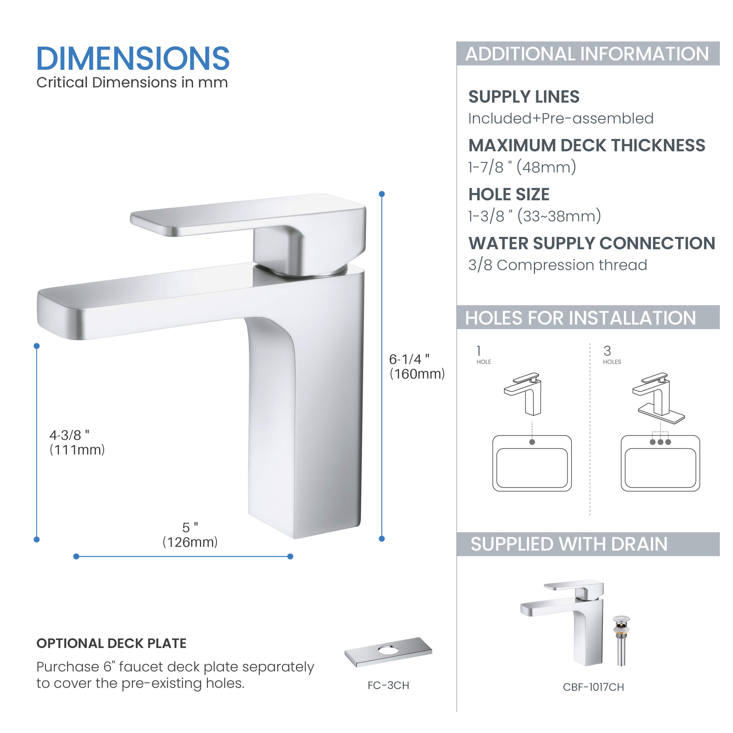 Fusion Single Handle Bathroom Vanity Sink Faucet with Pop Up Drain - CBF-1017 - Shop at Home Craft Studio - 17