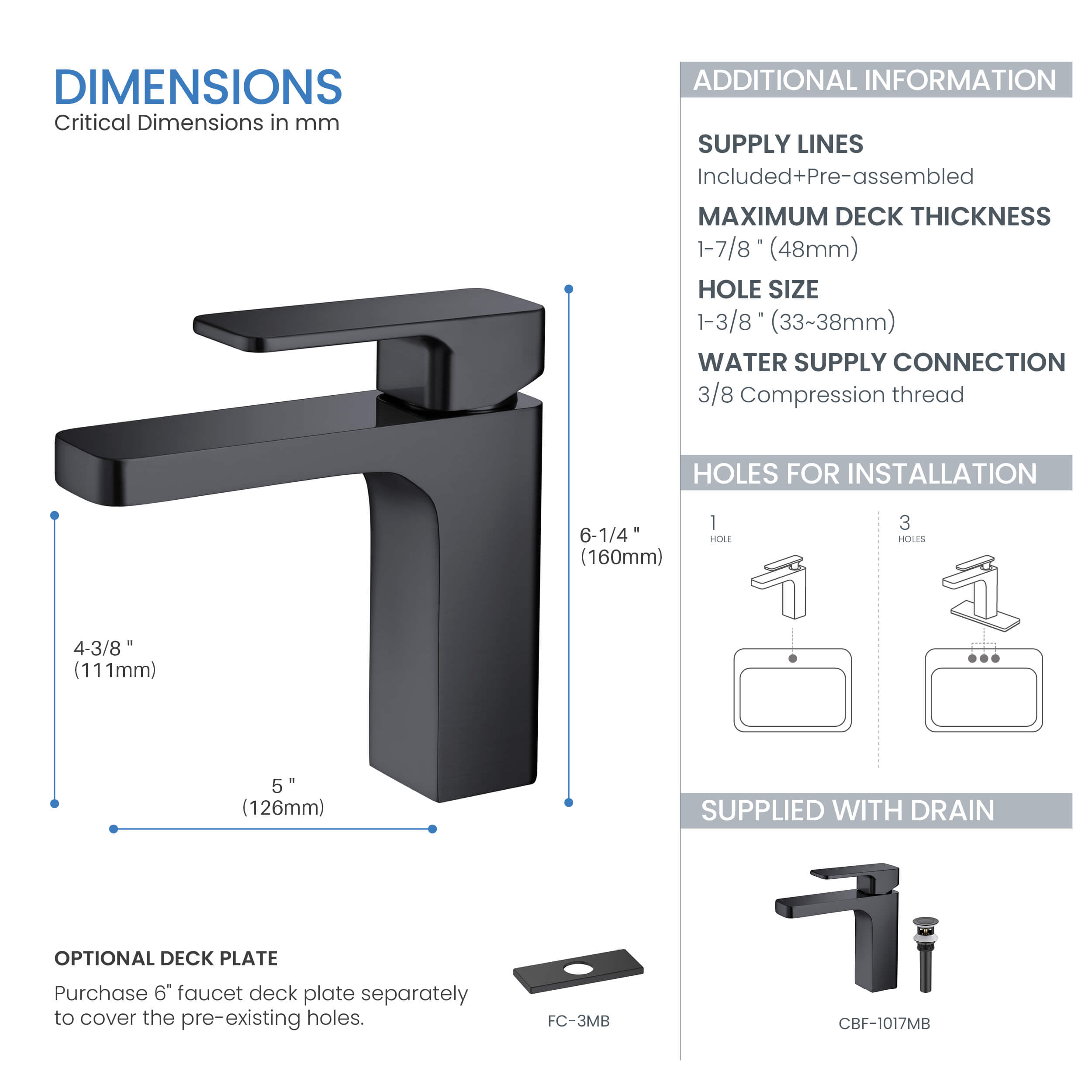 Fusion Single Handle Bathroom Vanity Sink Faucet with Pop Up Drain - CBF-1017 - Shop at Home Craft Studio - 23