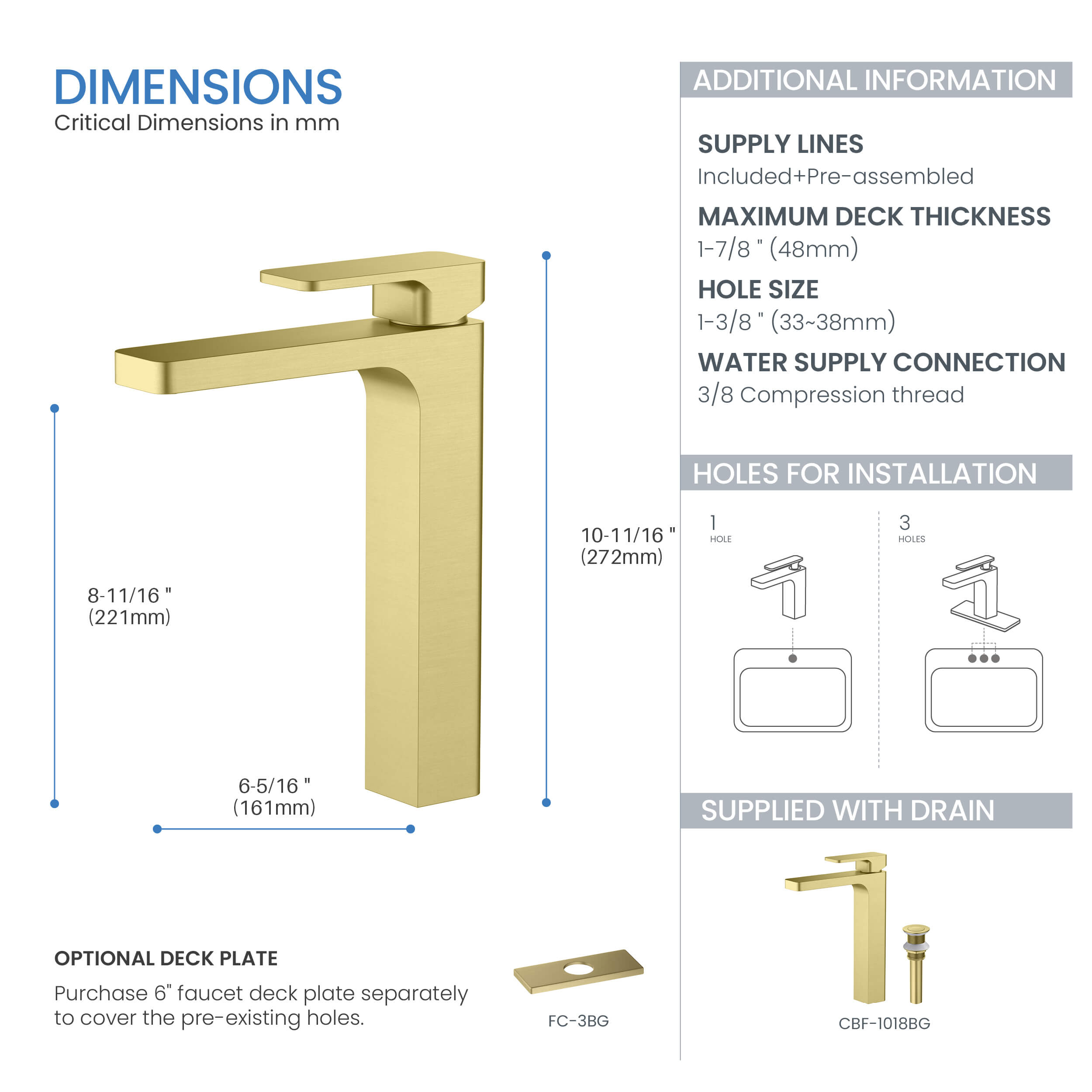 Fusion Single Handle Bathroom Vessel Sink Faucet with Pop Up Drain - CBF-1018 - Shop at Home Craft Studio - 5