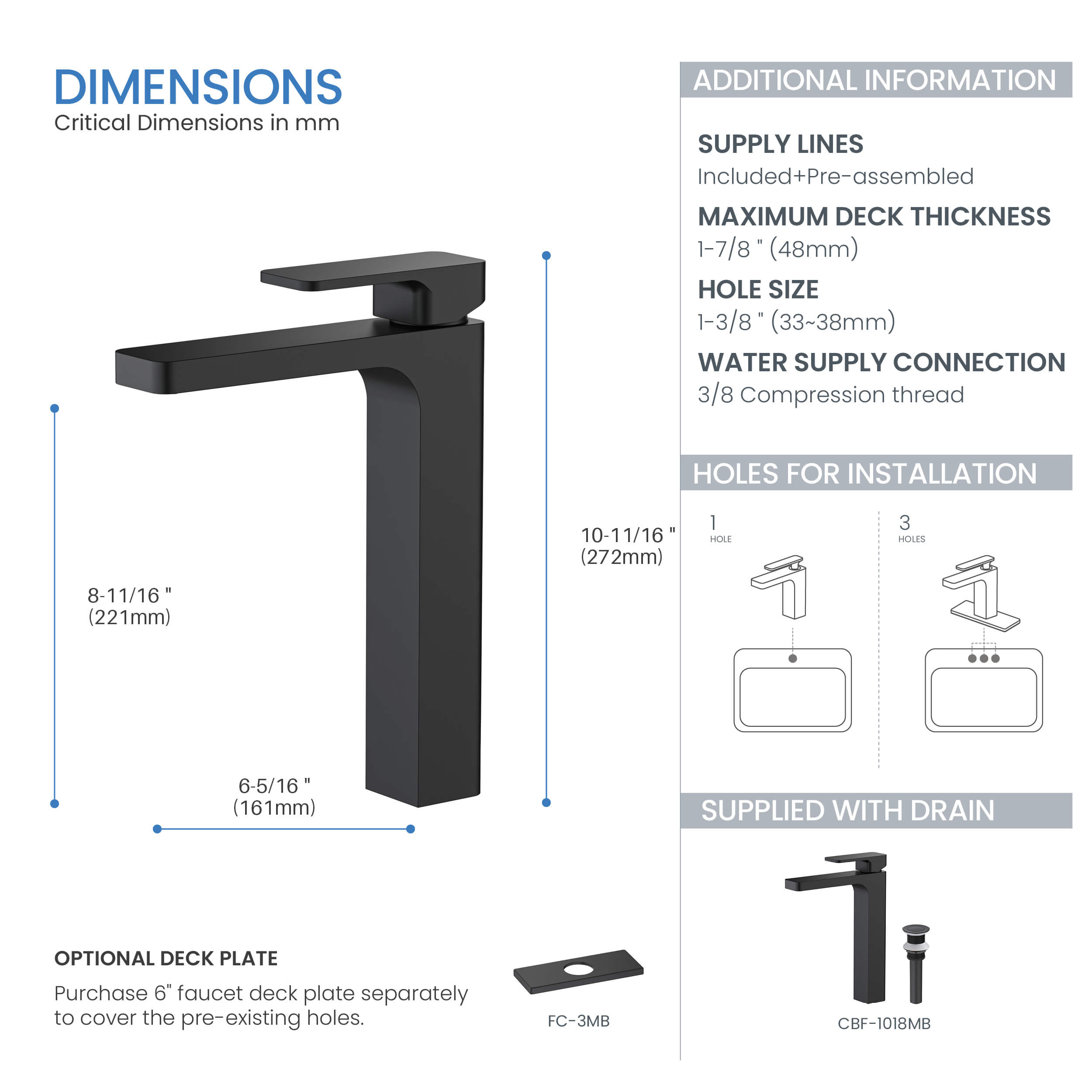 Fusion Single Handle Bathroom Vessel Sink Faucet with Pop Up Drain - CBF-1018 - Shop at Home Craft Studio - 20