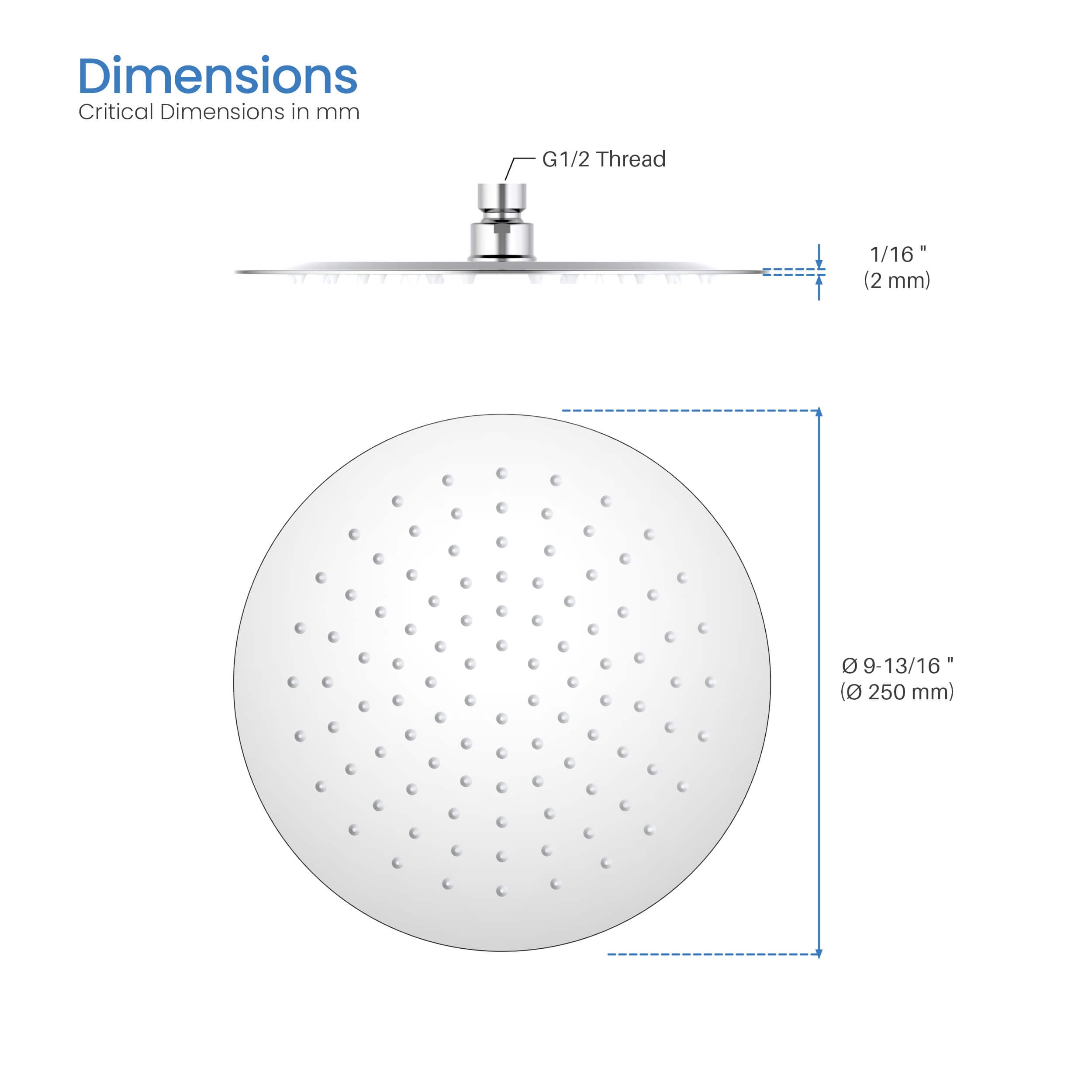 Halo 10" Metal Rain Shower Head 2mm Ultra Thin Profile - RS100 - Shop at Home Craft Studio - 12