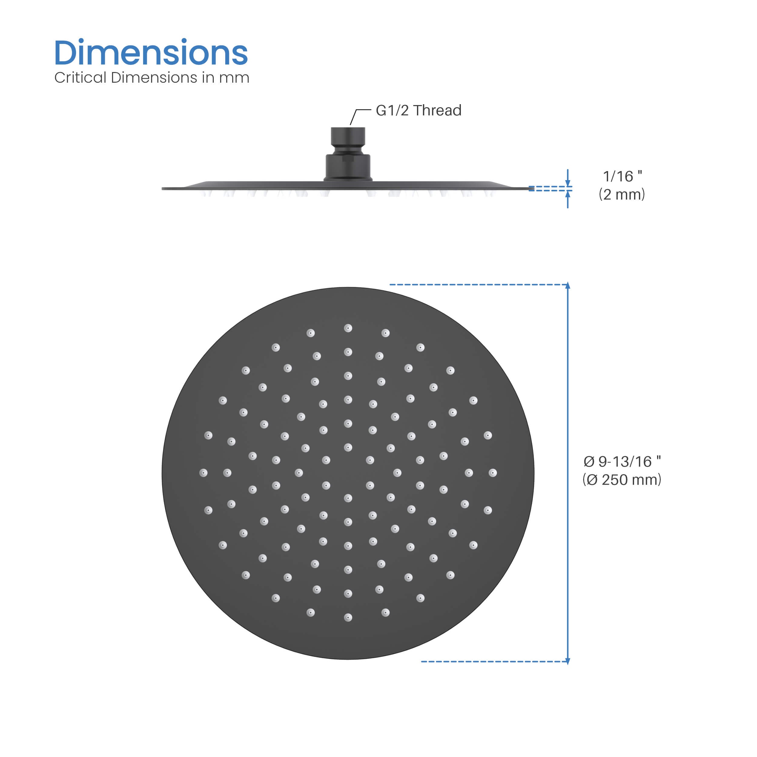 Halo 10" Metal Rain Shower Head 2mm Ultra Thin Profile - RS100 - Shop at Home Craft Studio - 24