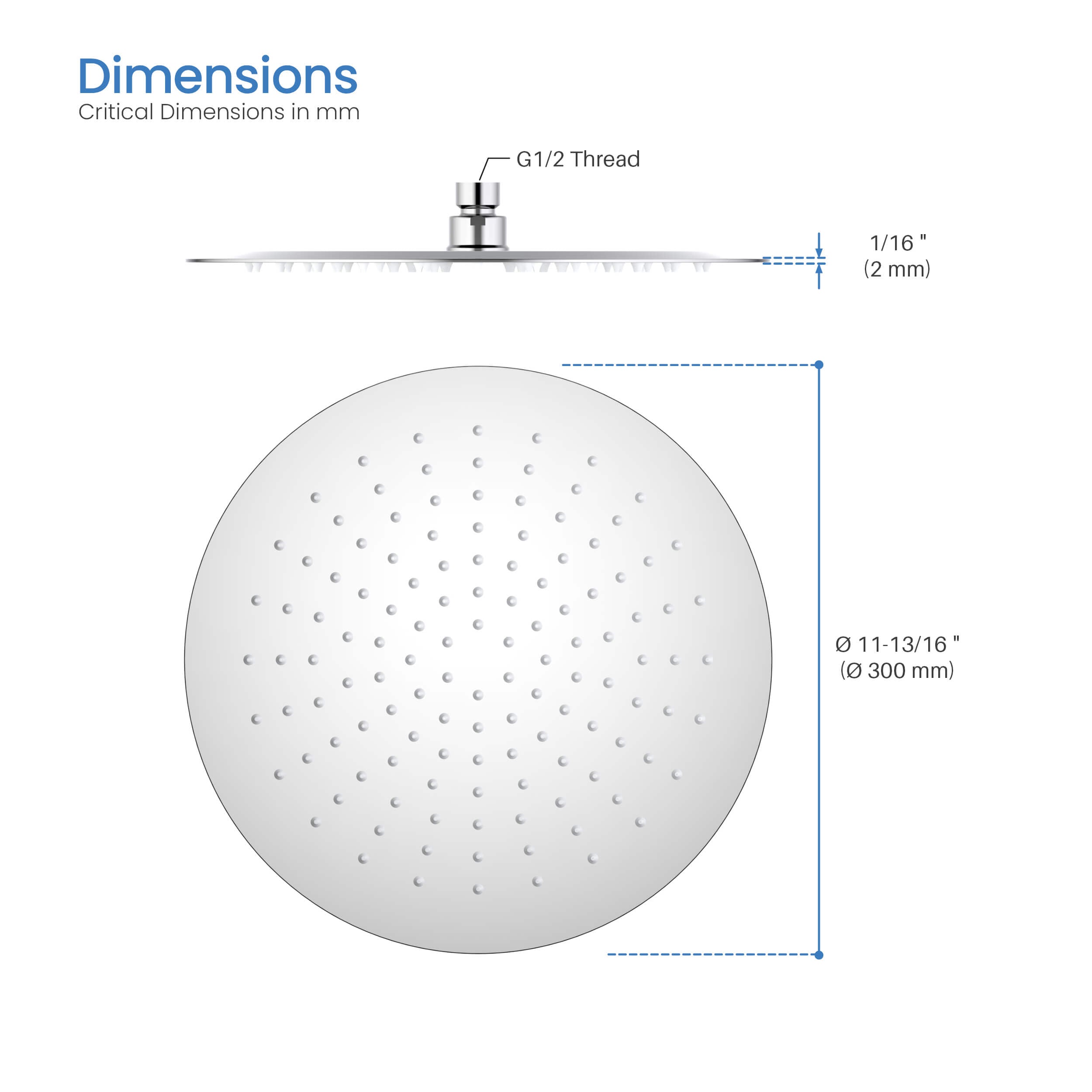 Halo 12" Metal Rain Shower Head 2mm Ultra Thin Profile - RS102 - Shop at Home Craft Studio - 10