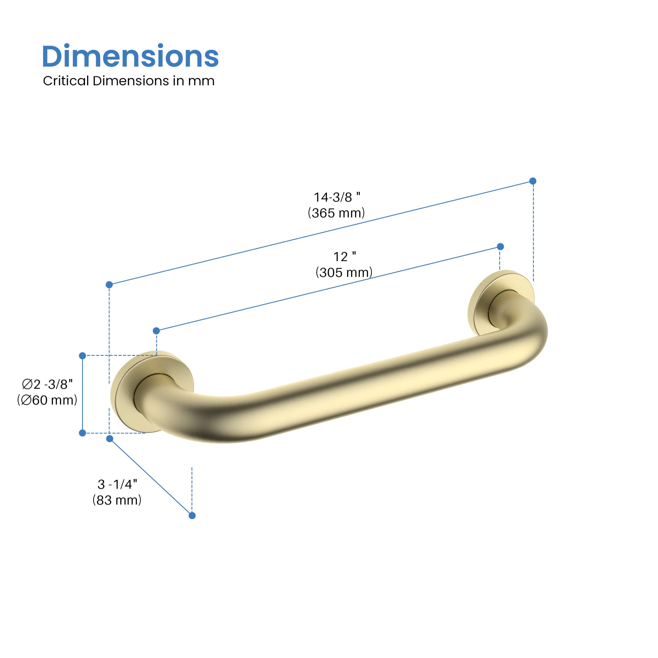 Halo 12" Stainless Steel Bathroom Safety Grab Bar - CGB-1012 - Shop at Home Craft Studio - 5
