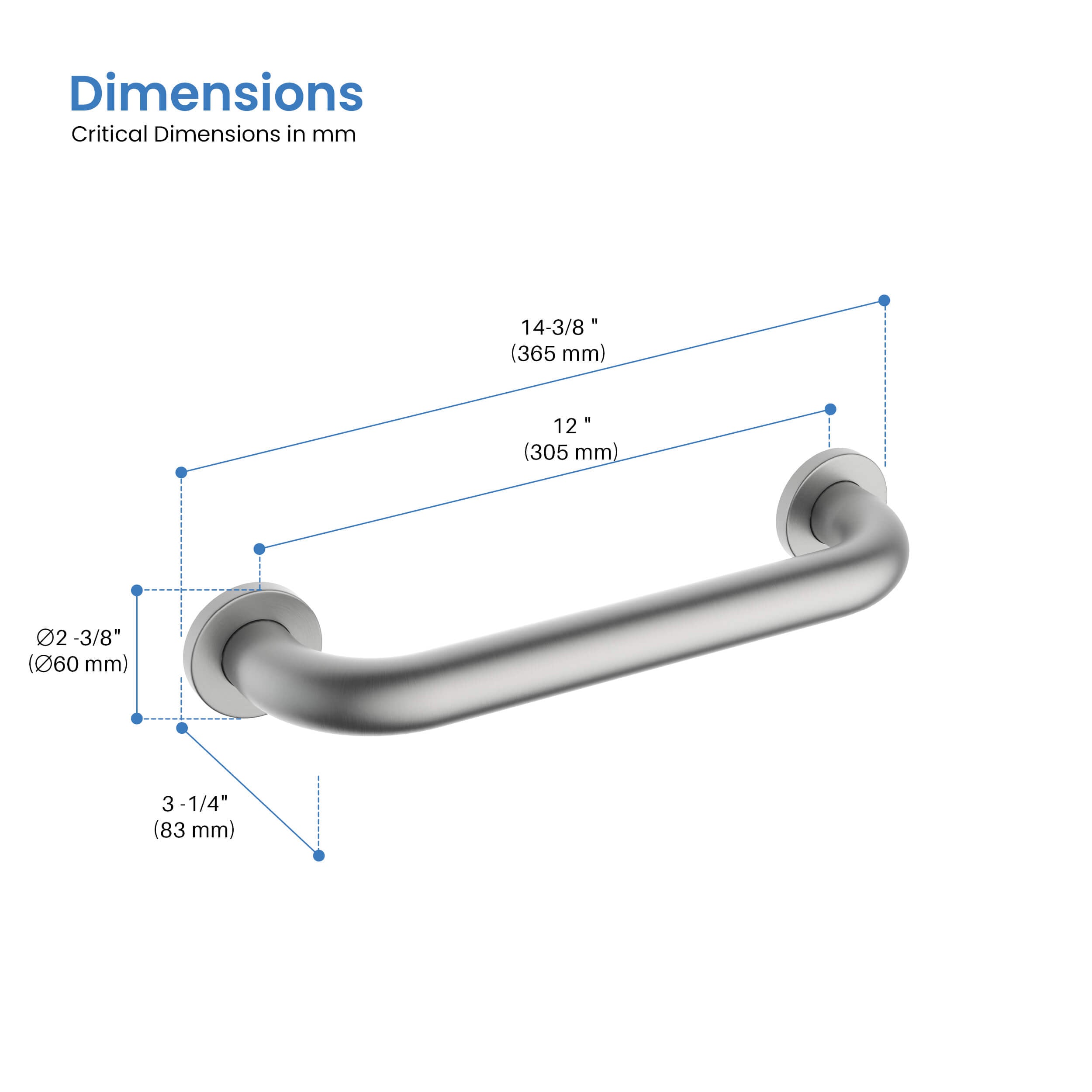 Halo 12" Stainless Steel Bathroom Safety Grab Bar - CGB-1012 - Shop at Home Craft Studio - 8