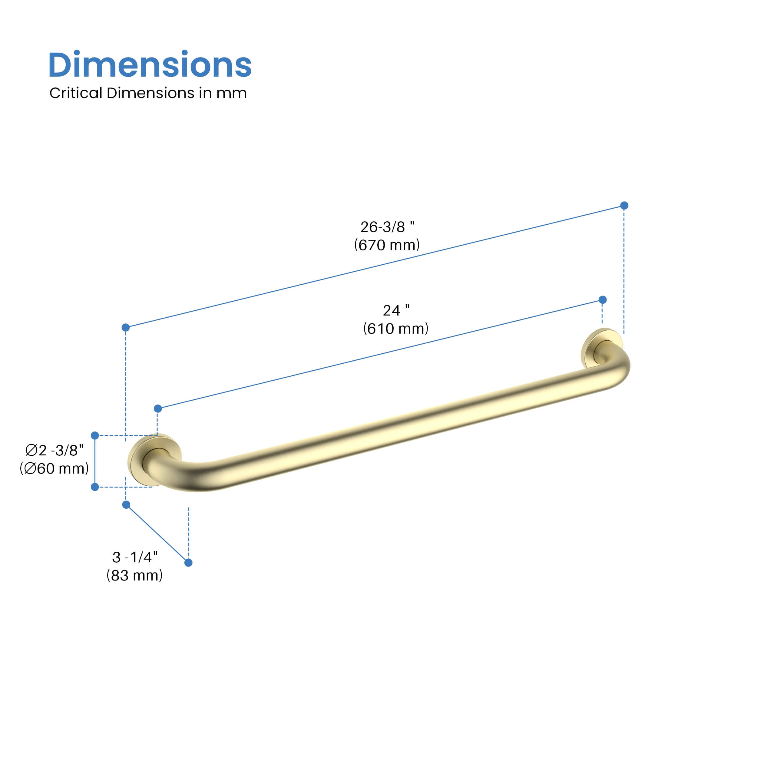 Halo 24" Stainless Steel Bathroom Safety Grab Bar - CGB-1024 - Shop at Home Craft Studio - 6