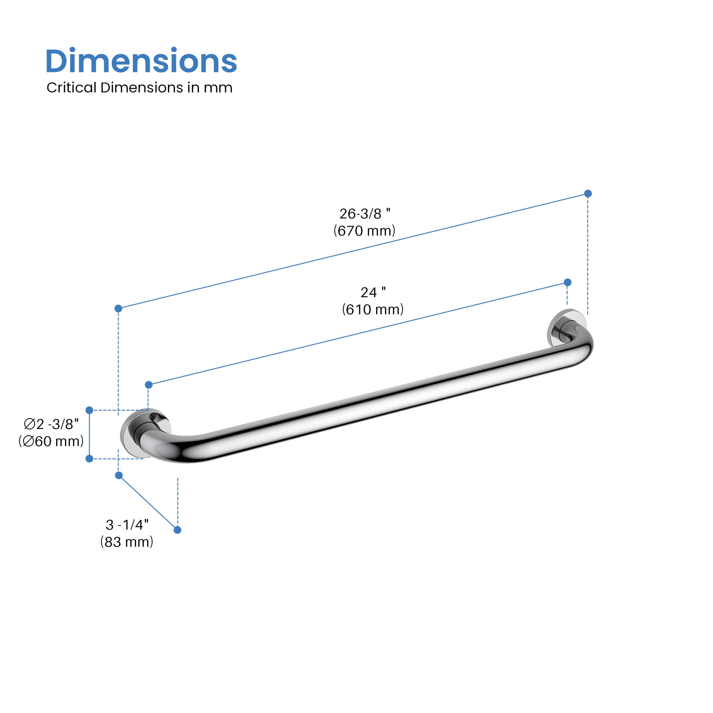 Halo 24" Stainless Steel Bathroom Safety Grab Bar - CGB-1024 - Shop at Home Craft Studio - 19