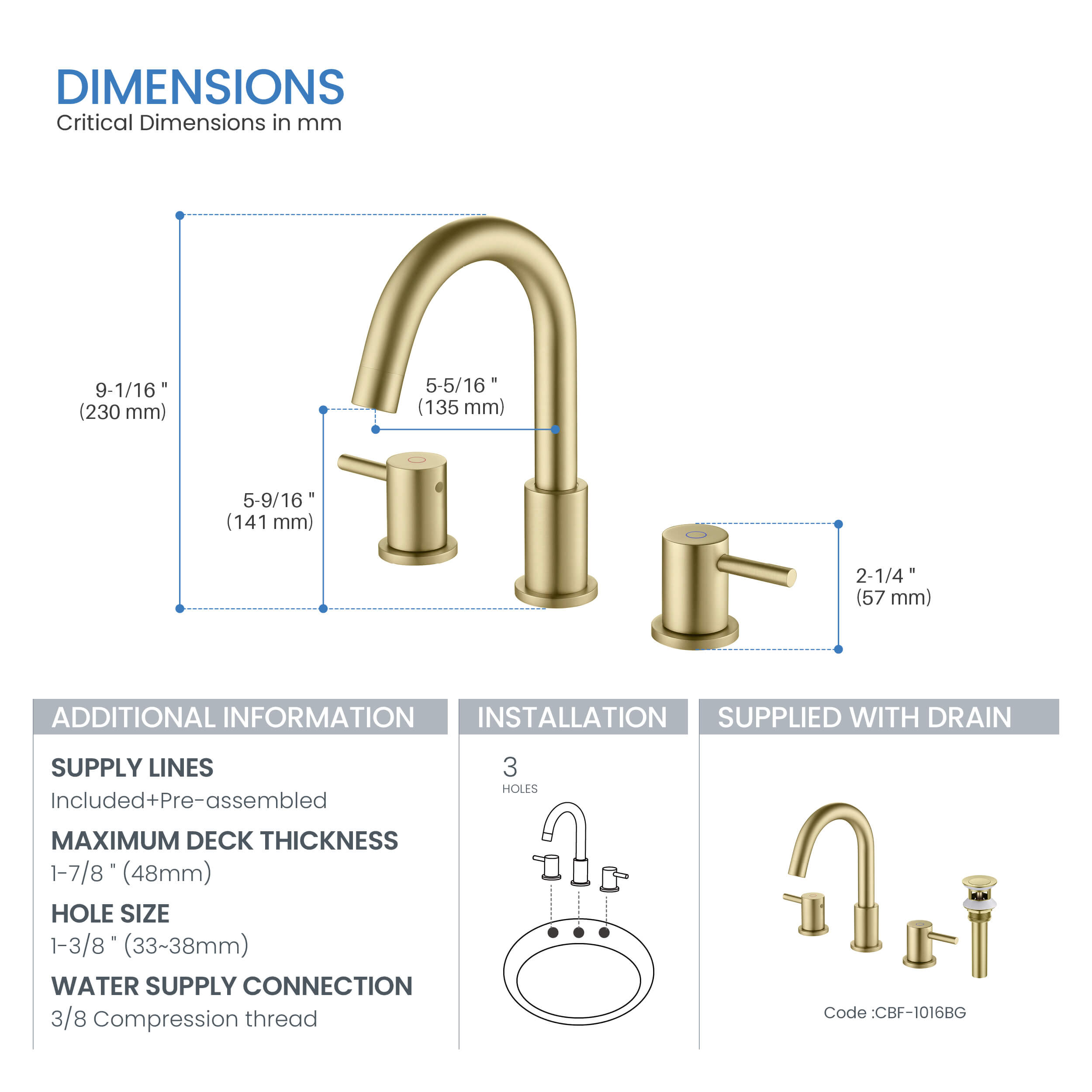 Halo 8" Widespread Bathroom Sink Faucet with Drain Assembly - CBF-1016 - Shop at Home Craft Studio - 5