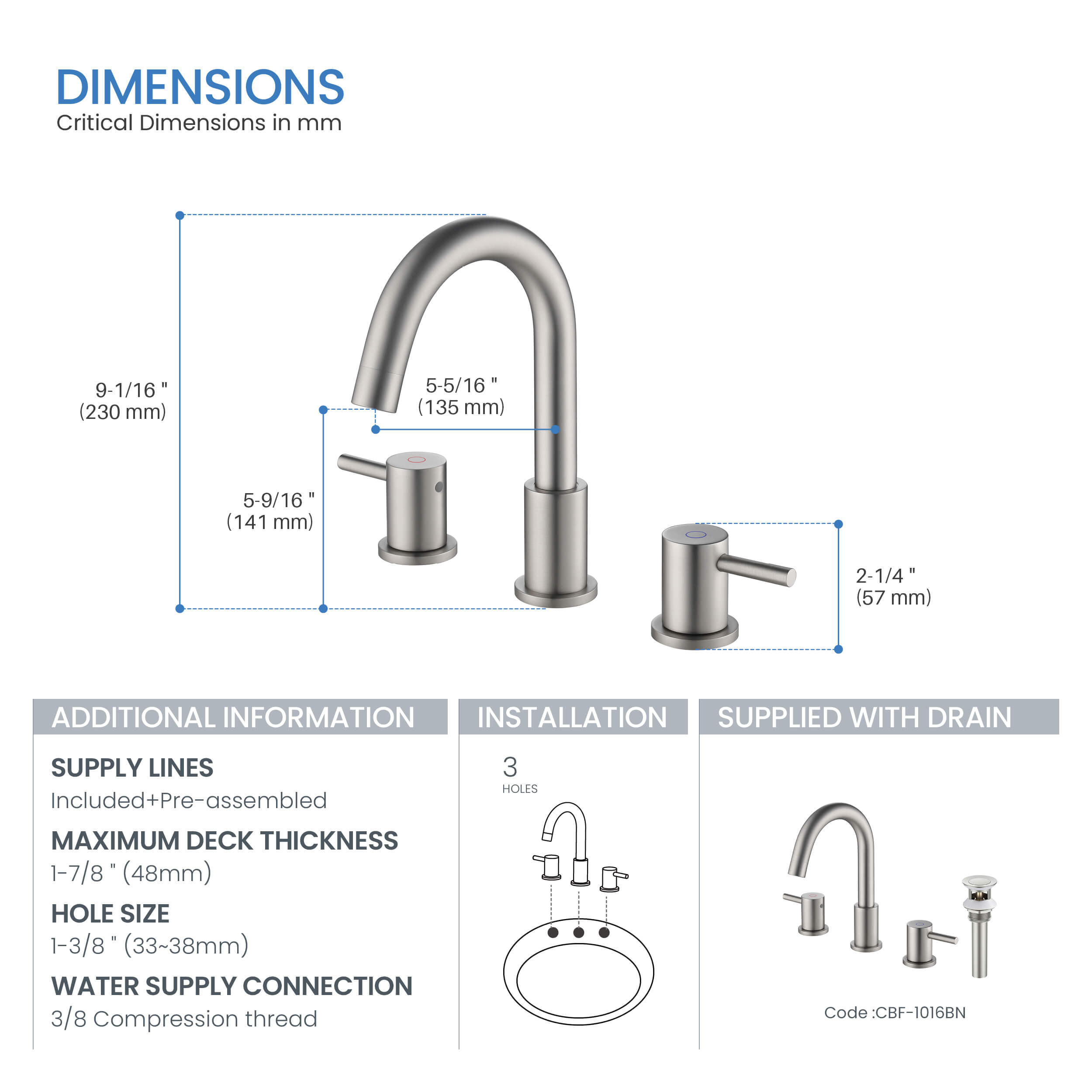 Halo 8" Widespread Bathroom Sink Faucet with Drain Assembly - CBF-1016 - Shop at Home Craft Studio - 10