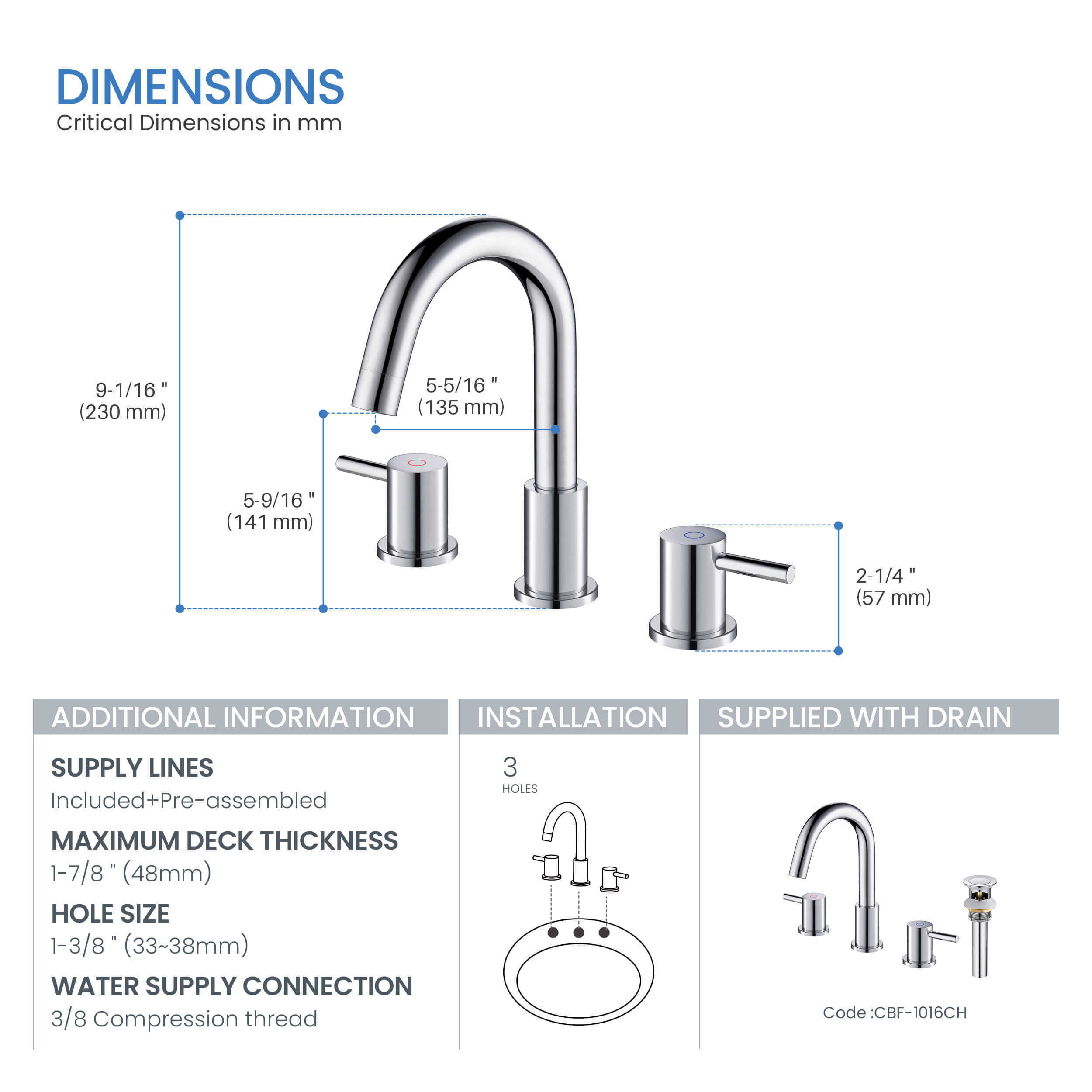 Halo 8" Widespread Bathroom Sink Faucet with Drain Assembly - CBF-1016 - Shop at Home Craft Studio - 15