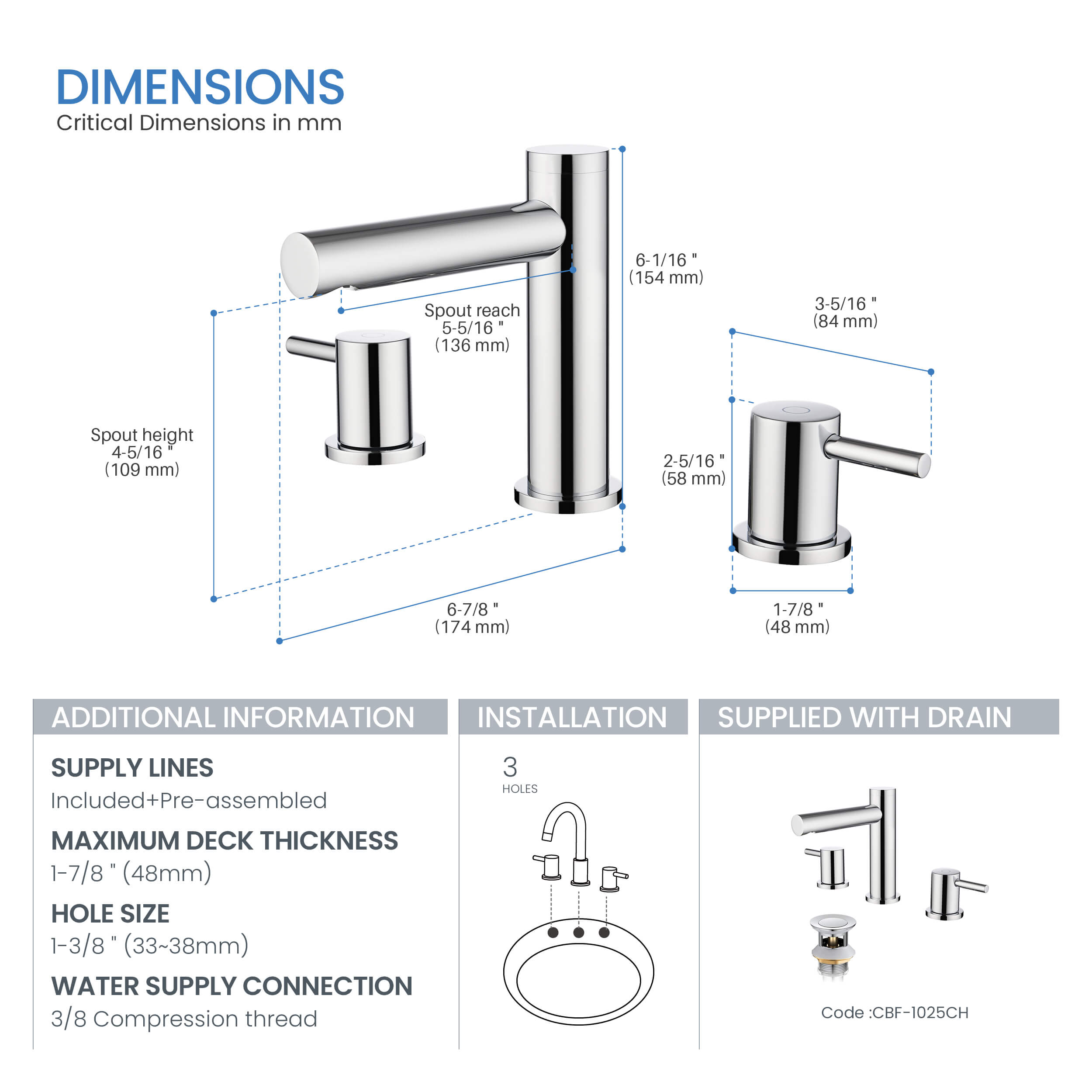 Halo 8" Widespread Bathroom Sink Faucet with Drain Assembly - CBF-1025BG - Shop at Home Craft Studio - 19