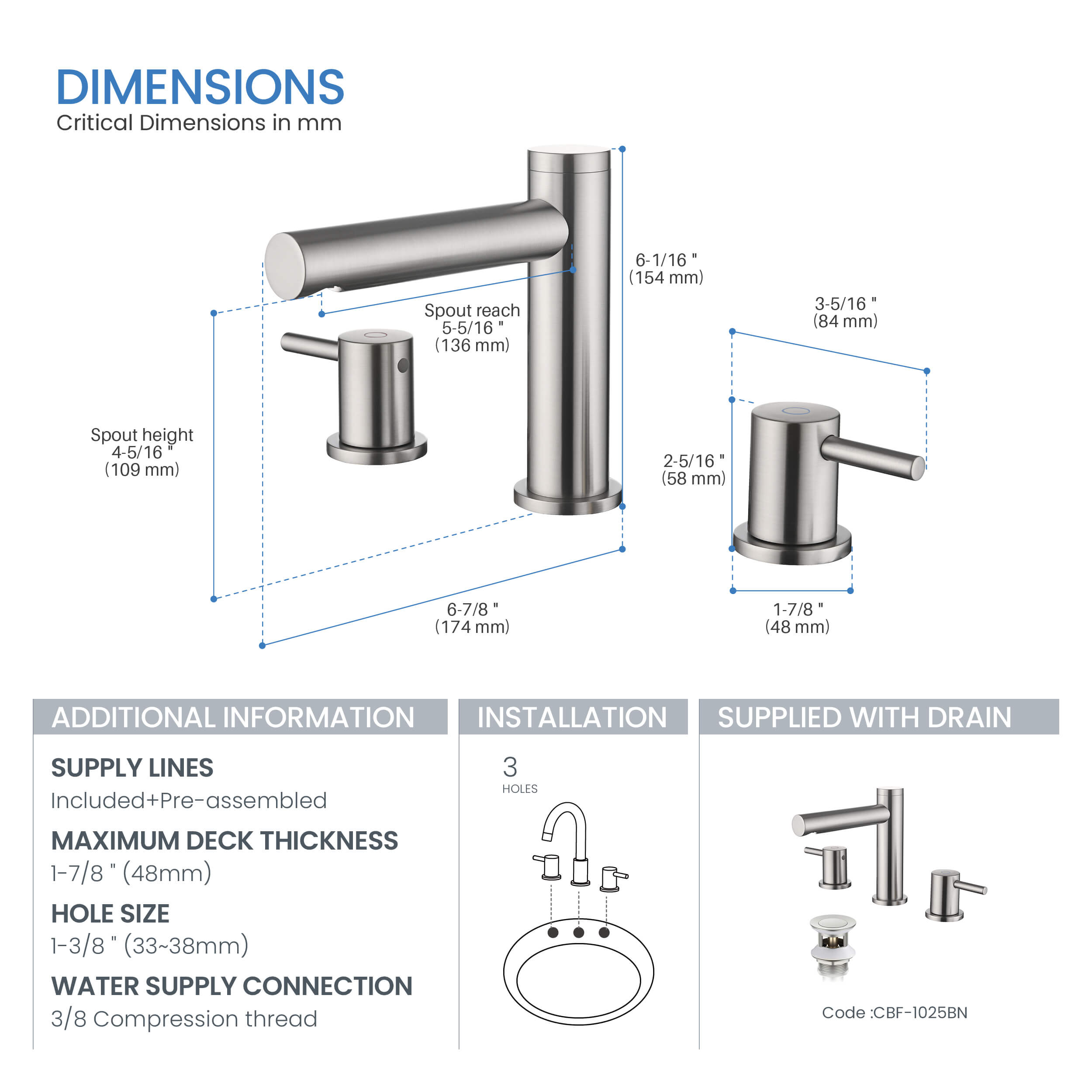 Halo 8" Widespread Bathroom Sink Faucet with Drain Assembly - CBF-1025MB - Shop at Home Craft Studio - 20